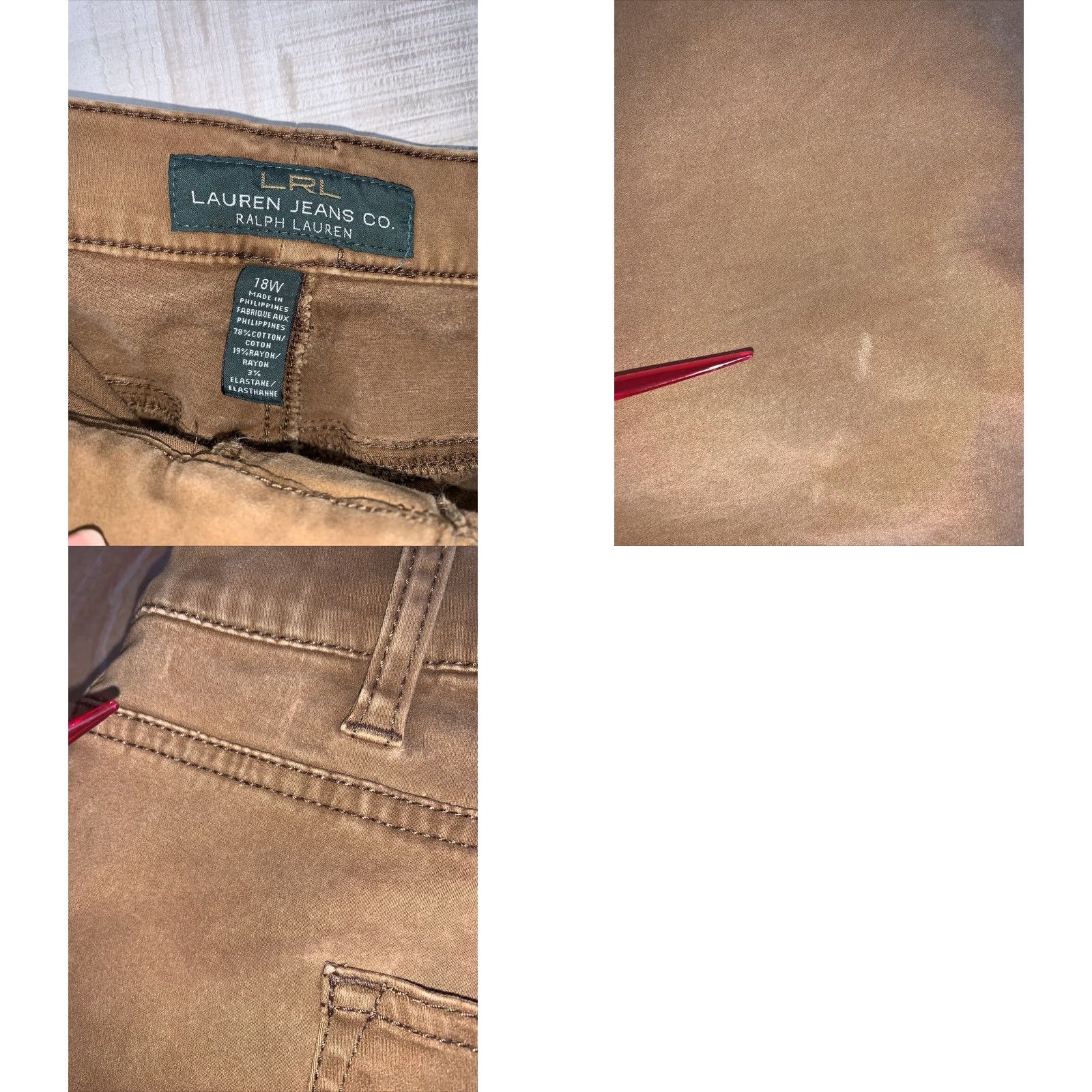 Rapha VINTAGE Lauren Raph Lauren Womens Khaki Twill Zip Pocket Stretch Pants 18-6662 Regular Fall Winter Beige Cotton Blend Chino Pockets Womens As Is Size 40" / US 18 - 8 Thumbnail