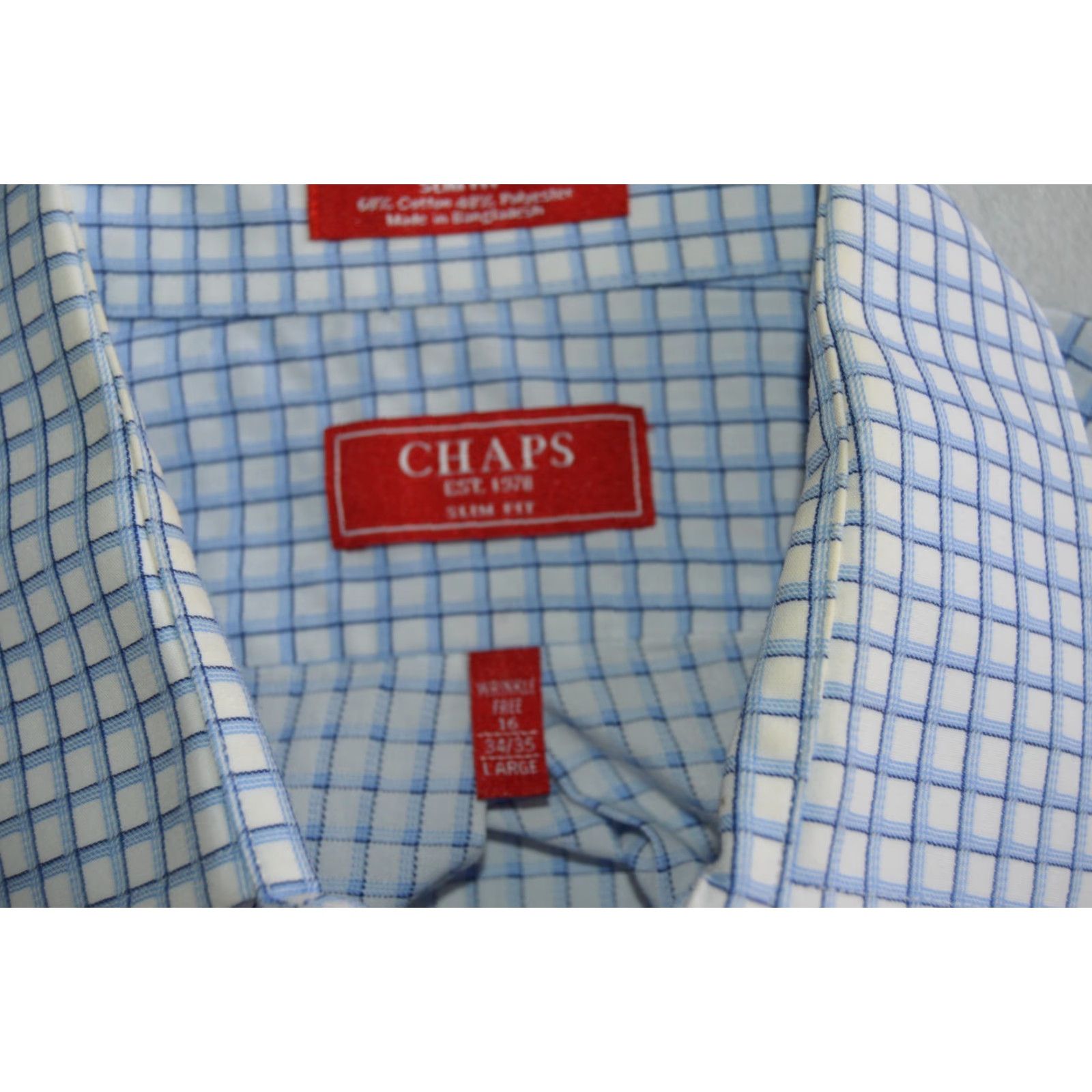 Chaps Chaps Slim Fit Shirt 16 Blue Check Cotton Blend Dress Shirt Long Sleeve Button Collared 34/35 Mens Size US L / EU 52-54 / 3 - 4 Thumbnail