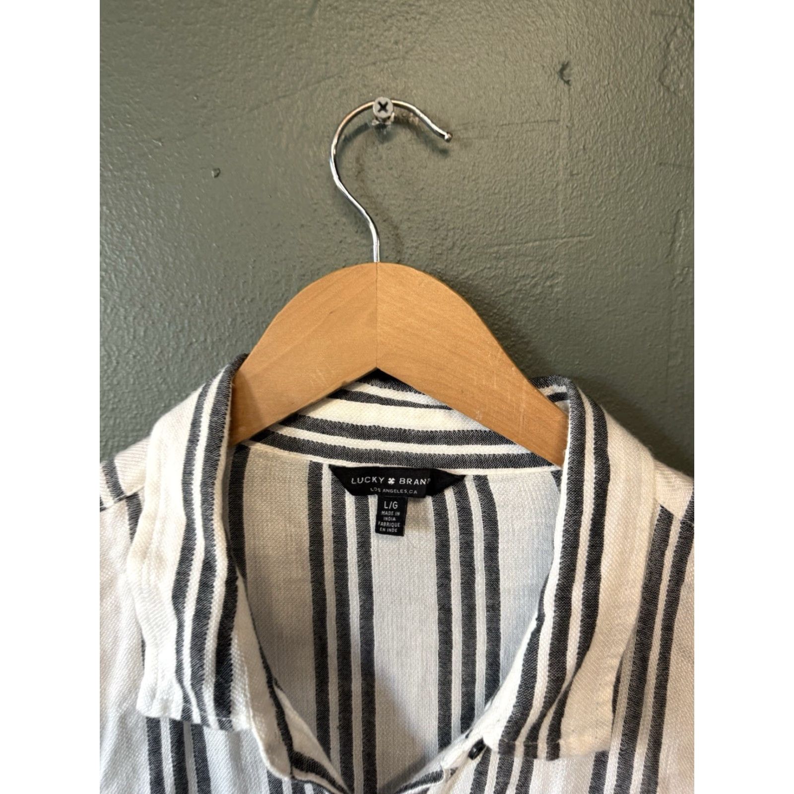 Lucky Brand Lucky Brand Womens Shirt White Striped Long Sleeve Button-Up Size L Size L / US 10 / IT 46 - 3 Thumbnail