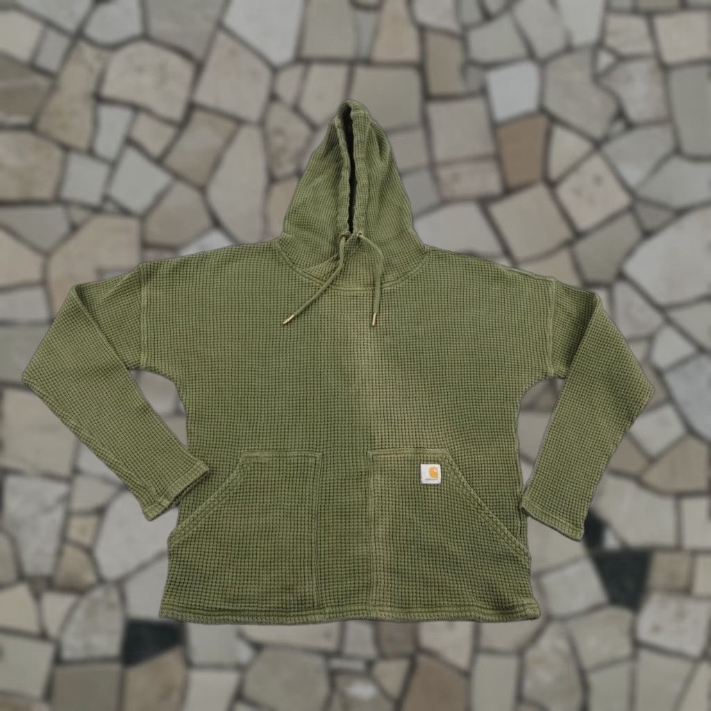 Carhartt VINTAGE Carhartt Hoodie Womens Small Green Knit Pullover Thermal Outdoor Casual Size S / US 4 / IT 40 - 1 Thumbnail