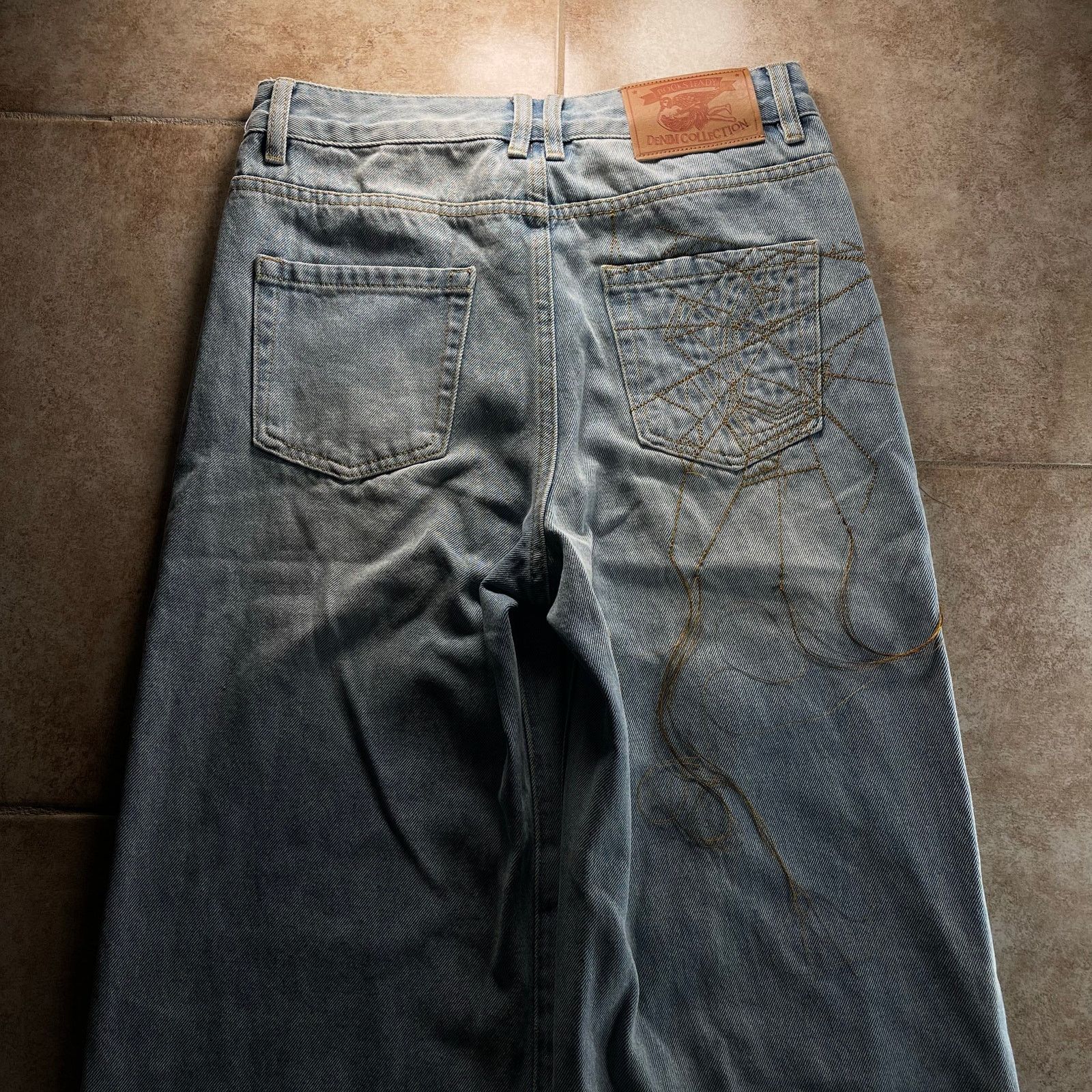 Hysteric Glamour Spider Web Embroidered Blue Wide-Leg Baggy Denim Jeans Size US 29 - 5 Thumbnail