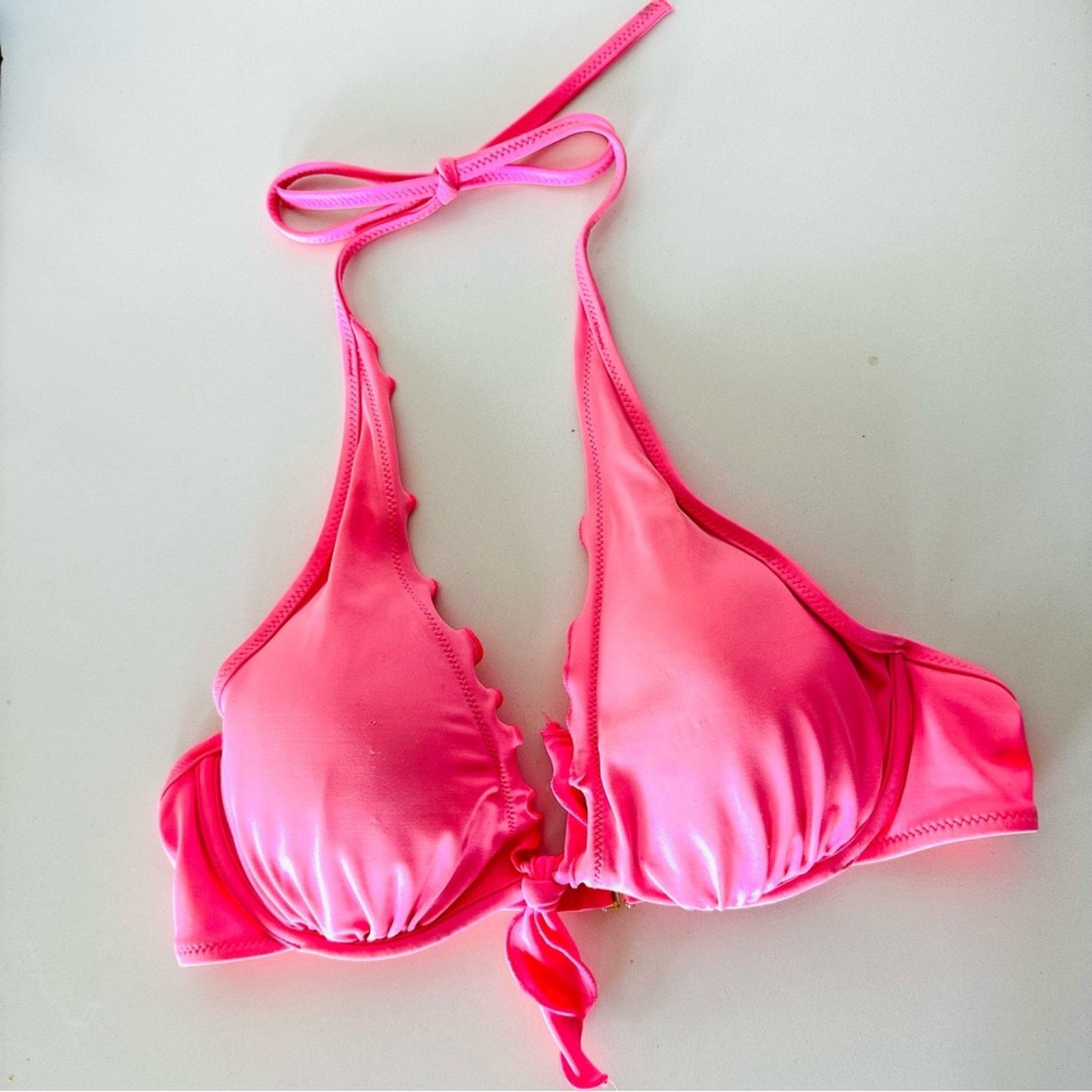 Vs Victorias Secret Pink Ruffle Halter Tie Bikini Swim Top, Women's (Size Small)