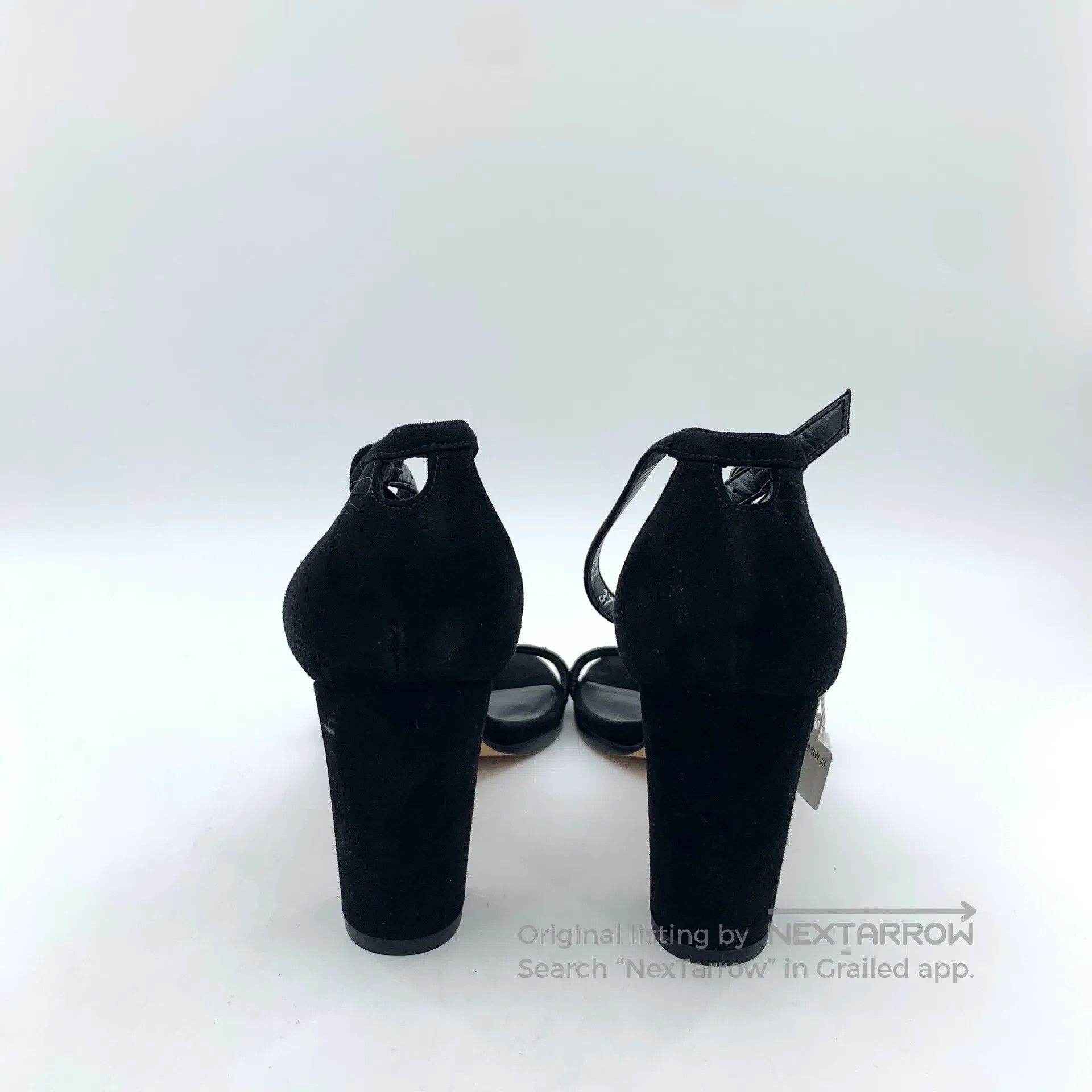 Swarovski SW Black One Strap Buckle Thick High Heel Sandals| Size US 7 / IT 37 - 4 Thumbnail