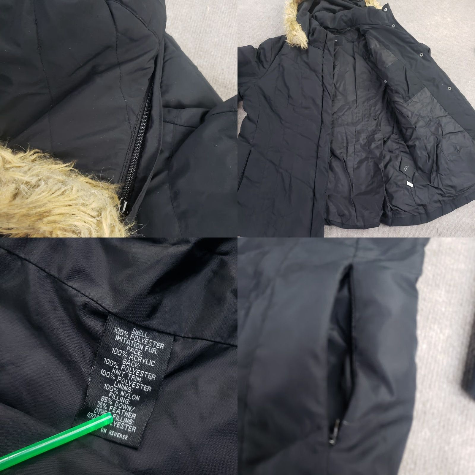 Vintage New York Company Womens Puffer Jacket XL Extra Large Black Full Zip Faux Fur Hood Size XL / US 12-14 / IT 48-50 - 8 Thumbnail