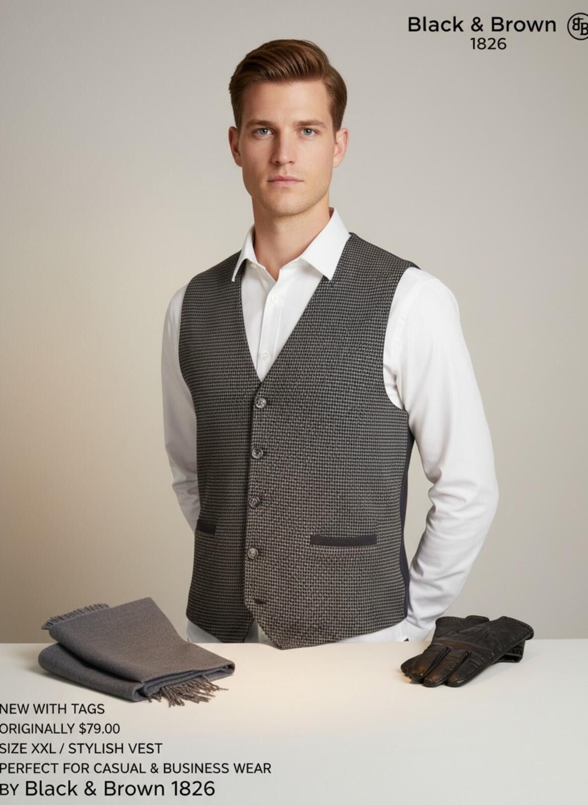 Black Brown 1826 Black & Brown Stylish Grey Vest Size XXL Size US XXL / EU 58 / 5 - 2 Thumbnail