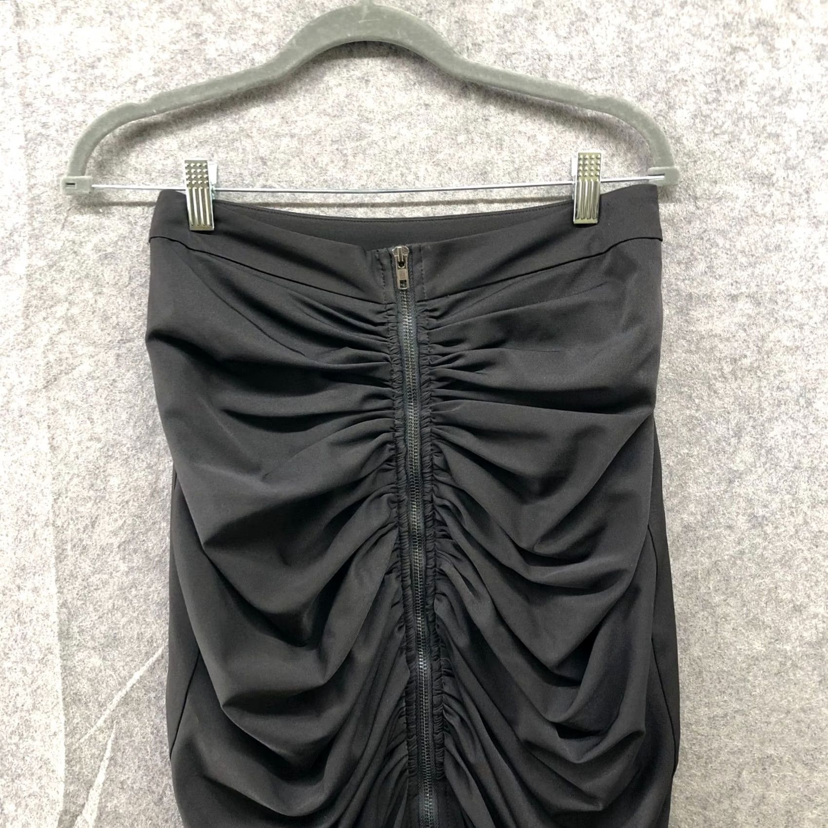 Vintage Gracia Skirt Womens S Black Ruched Zipper Front Midi Bodycon Ruffle Size 28" / US 6 / IT 42 - 3 Thumbnail