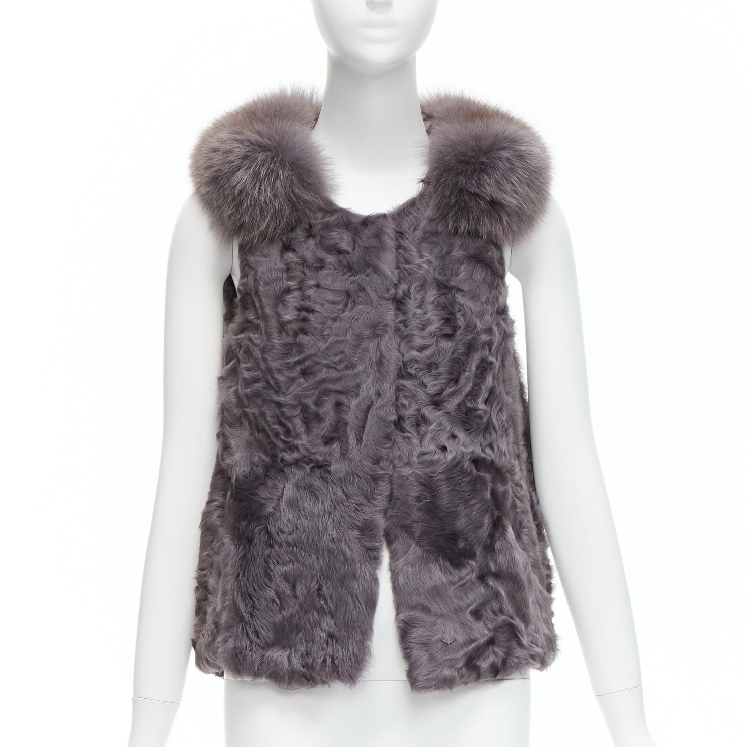 PELLICCISSIMA grey Astrakhan fur collar sleeveless winter vest