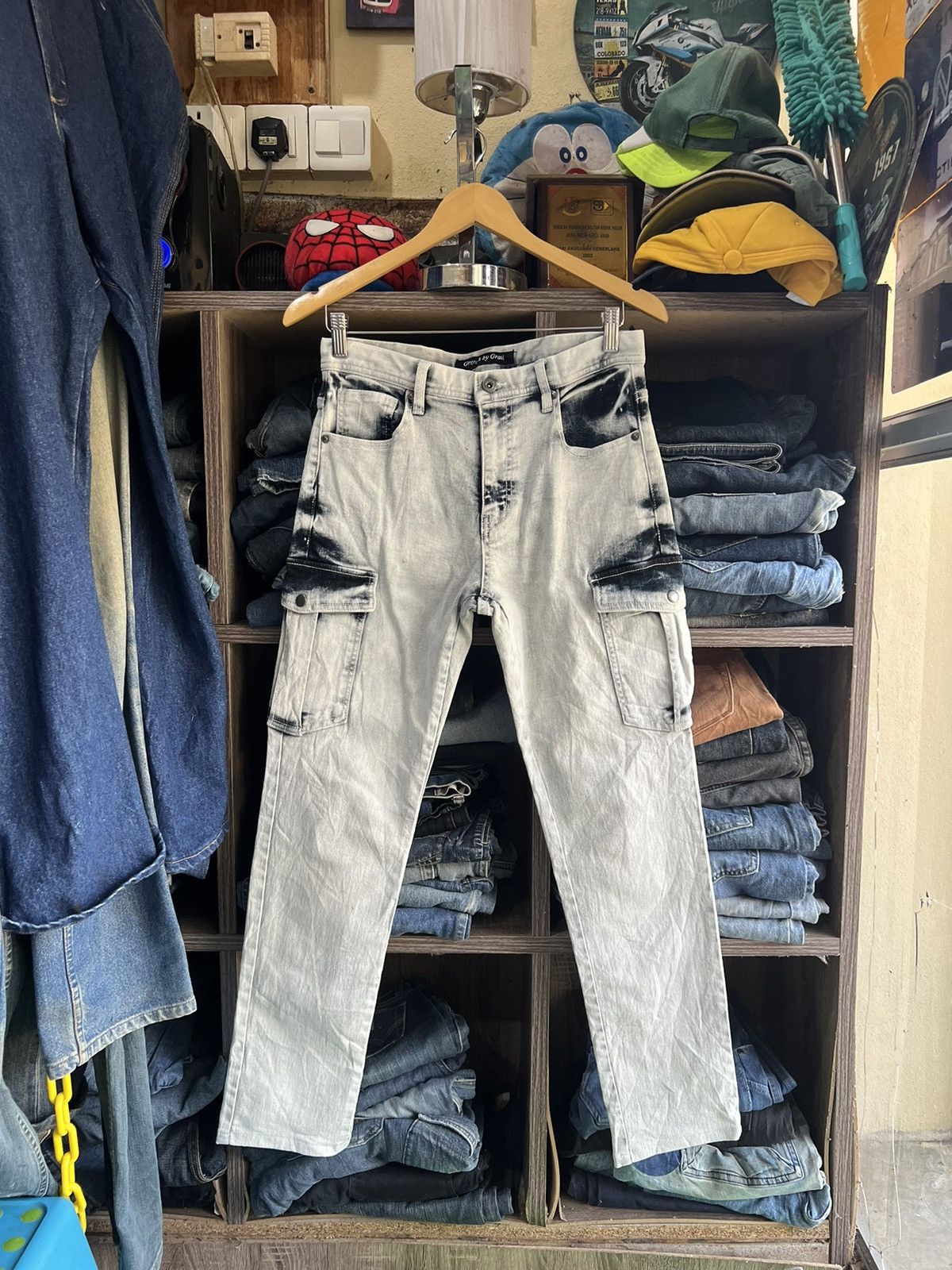Japanese Brand 🔥Growth by Grail Bleach Denim Cargo Pant Size US 31 - 1 Thumbnail