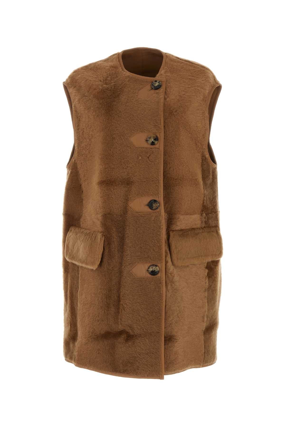 Max Mara Biscuit Shearling Effige Sleeveless Coat Size XS / US 0-2 / IT 36-38 - 1 Thumbnail