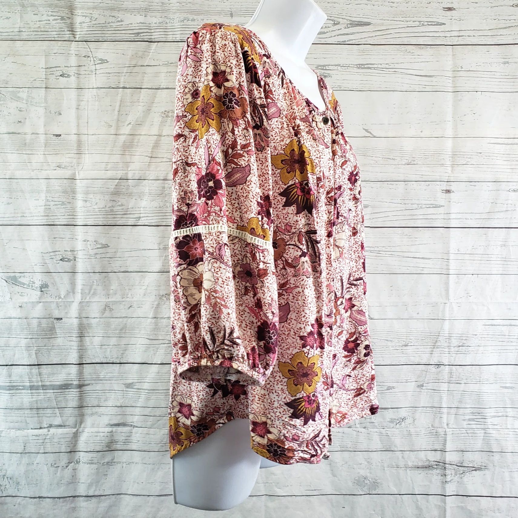 Vintage Knox Rose Womens Top L Pink Floral 3/4 Sleeve Rayon Blouse Size L / US 10 / IT 46 - 3 Thumbnail