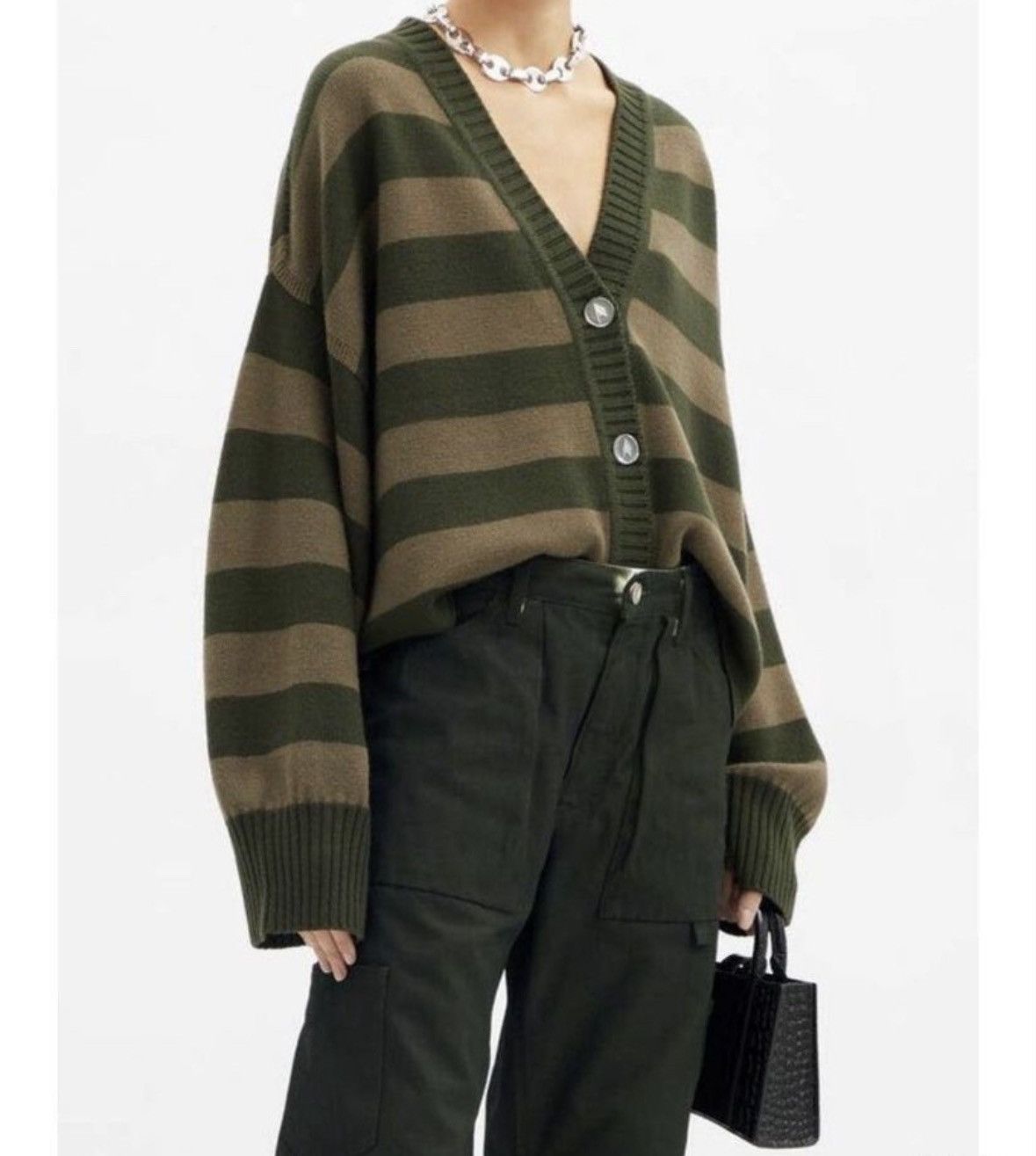 The Attico The Attico V - neck Striped Wool Oversized Cardigan Size XS / US 0-2 / IT 36-38 - 3 Thumbnail