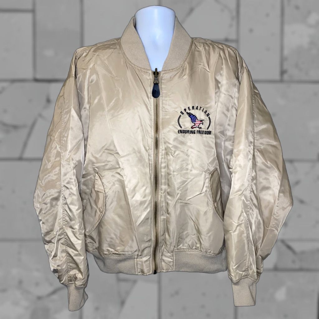 Vintage Army Suppliers Jacket Mens Bomber Jacket Full Zip XL Beige Army Size US XL / EU 56 / 4 - 1 Thumbnail