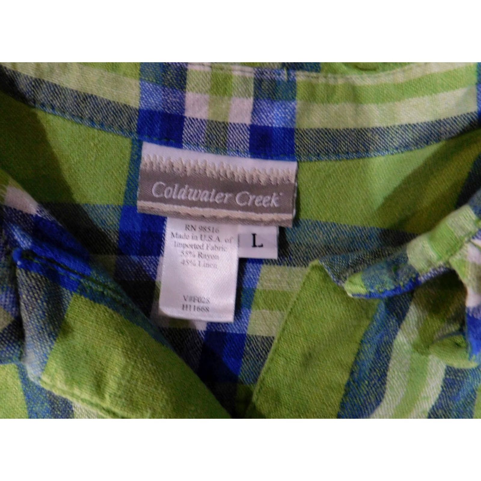 Coldwater Creek Coldwater Creek Shirt Womens Large Green Blue Plaid Linen Rayon Button-Up Top Size L / US 10 / IT 46 - 5 Thumbnail