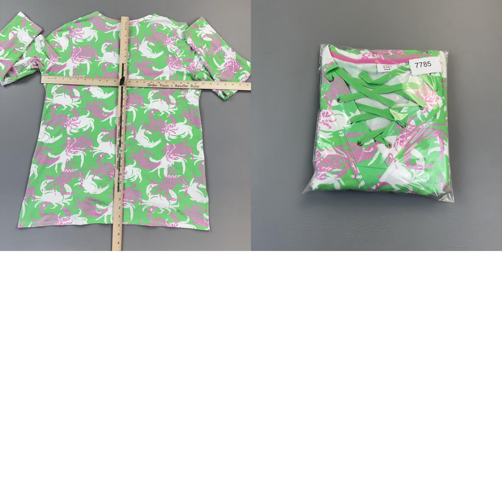 Vintage Crown & Ivy Beach Shirt Women's Large Green Pink Crab Print Long Sleeve Coastal Shirt Size L / US 10 / IT 46 - 9 Thumbnail
