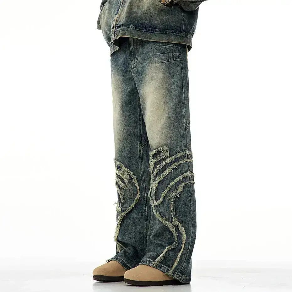 Japanese Brand Vintage Blue Graphic Splicing Baggy Jeans Size US 32 / EU 48 - 1 Thumbnail