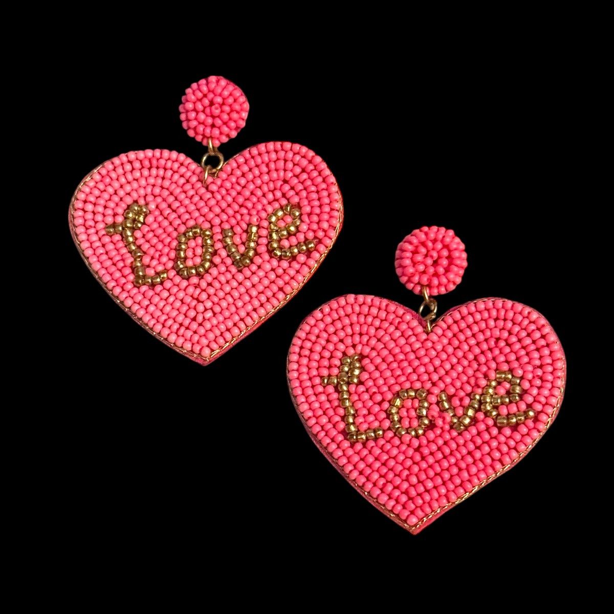 Other Large pink beaded heart shaped Love earrings Size ONE SIZE - 1 Thumbnail