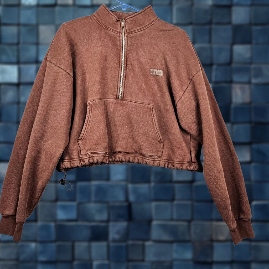 Vintage Active Sweatshirt Shirt Cropped Long Sleeve Cotton Women's S Brown Logo All Seasons Activewear VINTAGE? No Size S / US 4 / IT 40 - 1 Thumbnail