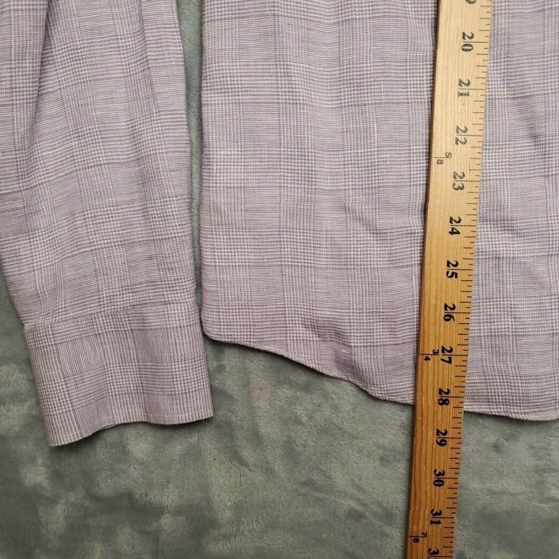 UNTUCKit VINTAGE Untuckit Shirt Mens Medium Purple Plaid 100% Linen Summer Comfort Classic Casual Mens Size US M / EU 48-50 / 2 - 7 Thumbnail