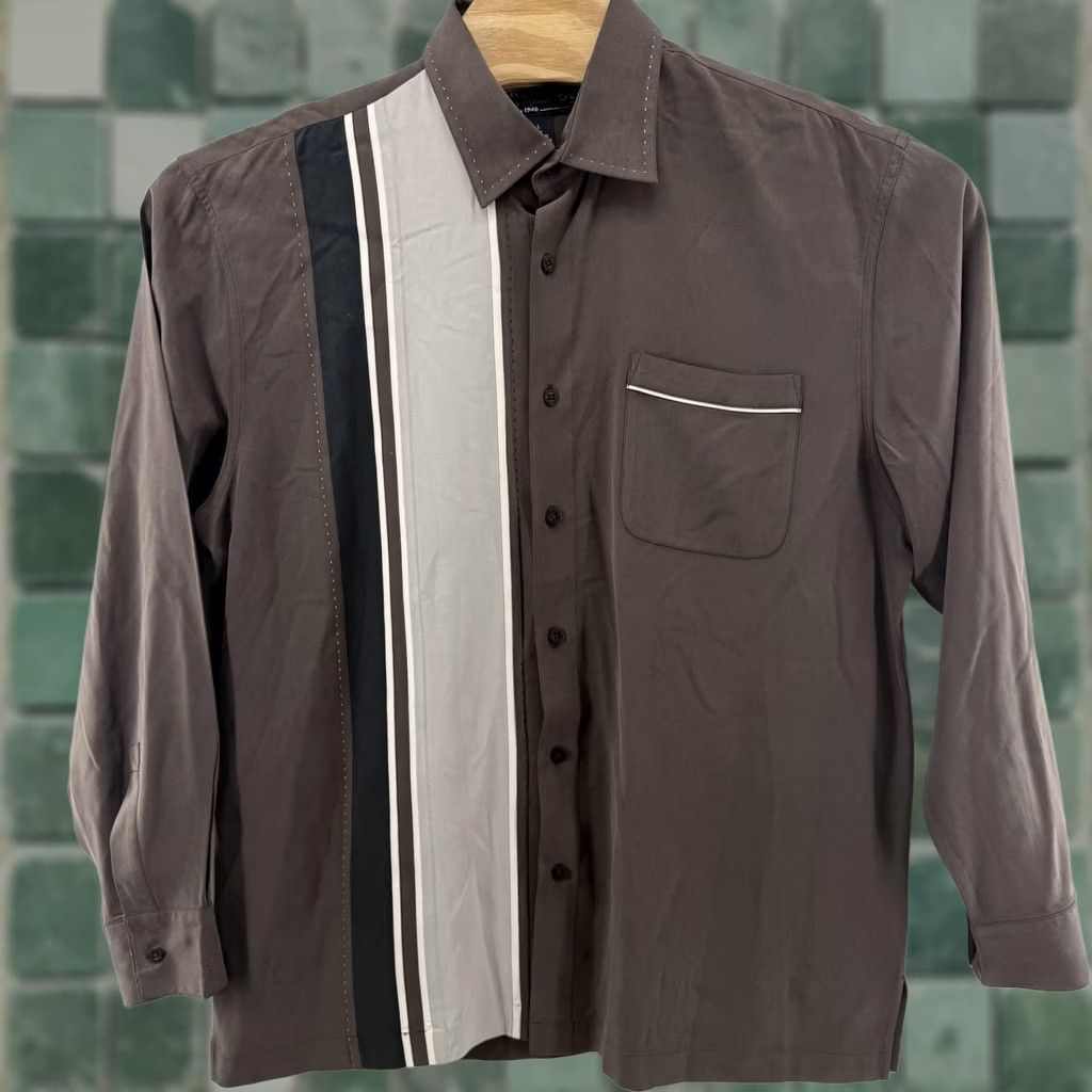 Nat Nast VINTAGE Nat Nast Shirt Mens Large Brown Striped Long Sleeve Silk Viscose Button Up Size US L / EU 52-54 / 3 - 1 Thumbnail