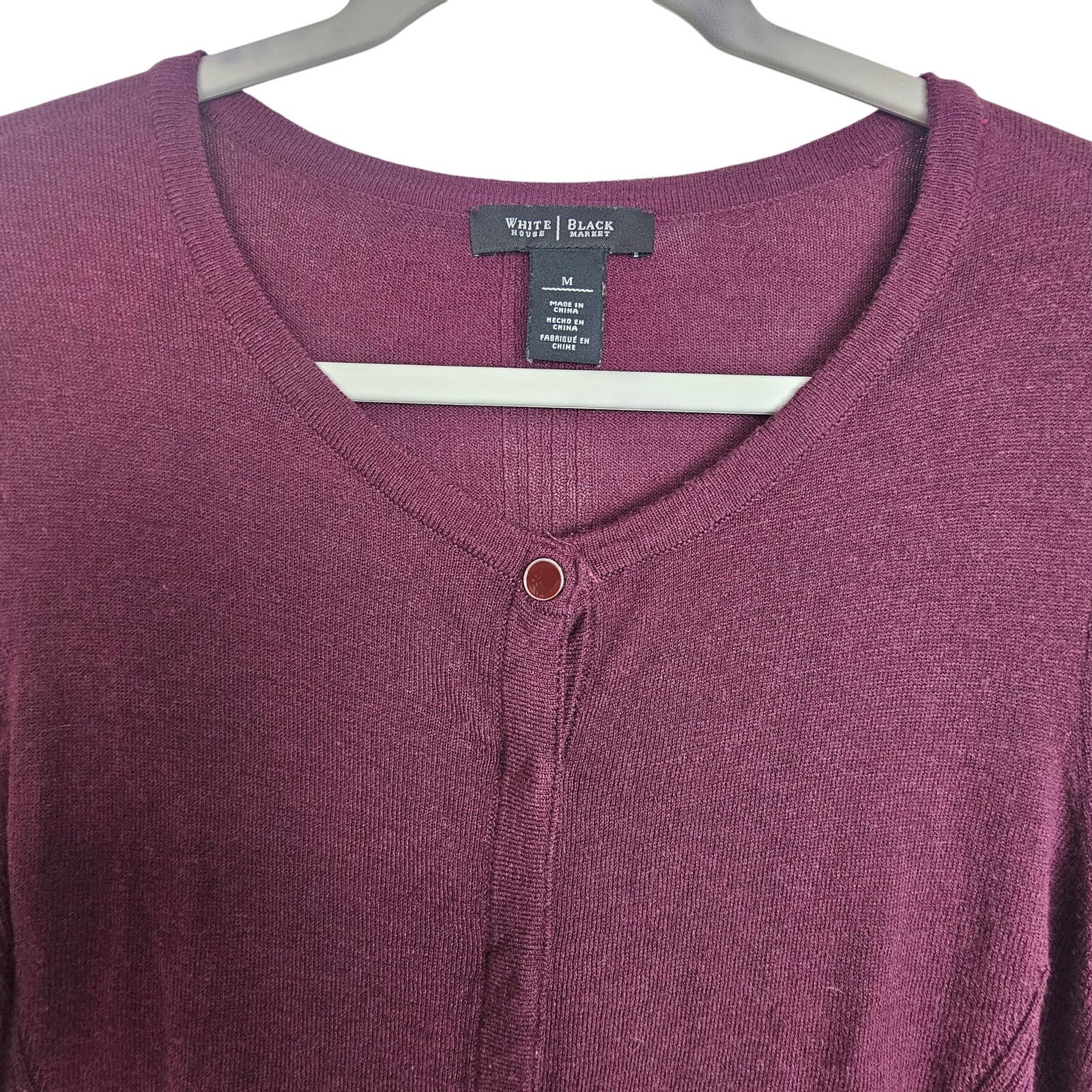 White House Black Market White House Black Market Womens Cashmere Burgundy Cardigan M Size L / US 10 / IT 46 - 2 Thumbnail