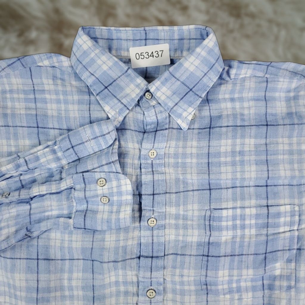 Peter Millar VINTAGE Peter Millar Shirt Men Medium Blue Plaid Linen Long Sleeve Button-Up Size US M / EU 48-50 / 2 - 1 Thumbnail