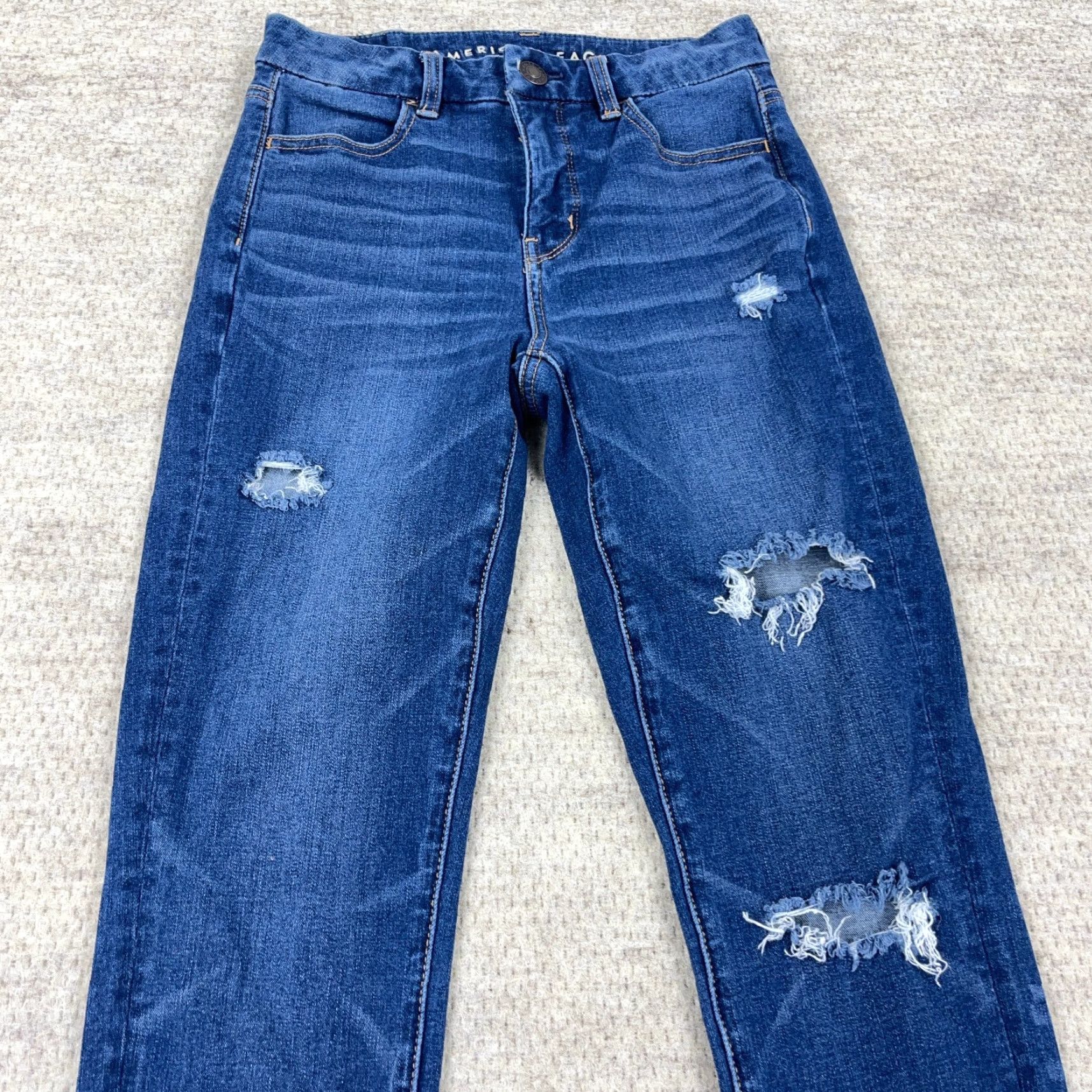 American Eagle Outfitters American Eagle Outfitters Jeans Women 0 Jegging High Rise Stretch Dark Wash Distressed 5-Pocket Denim Blue 28 in Inseam Mens? Size 25" / US 0 / IT 36 - 4 Thumbnail
