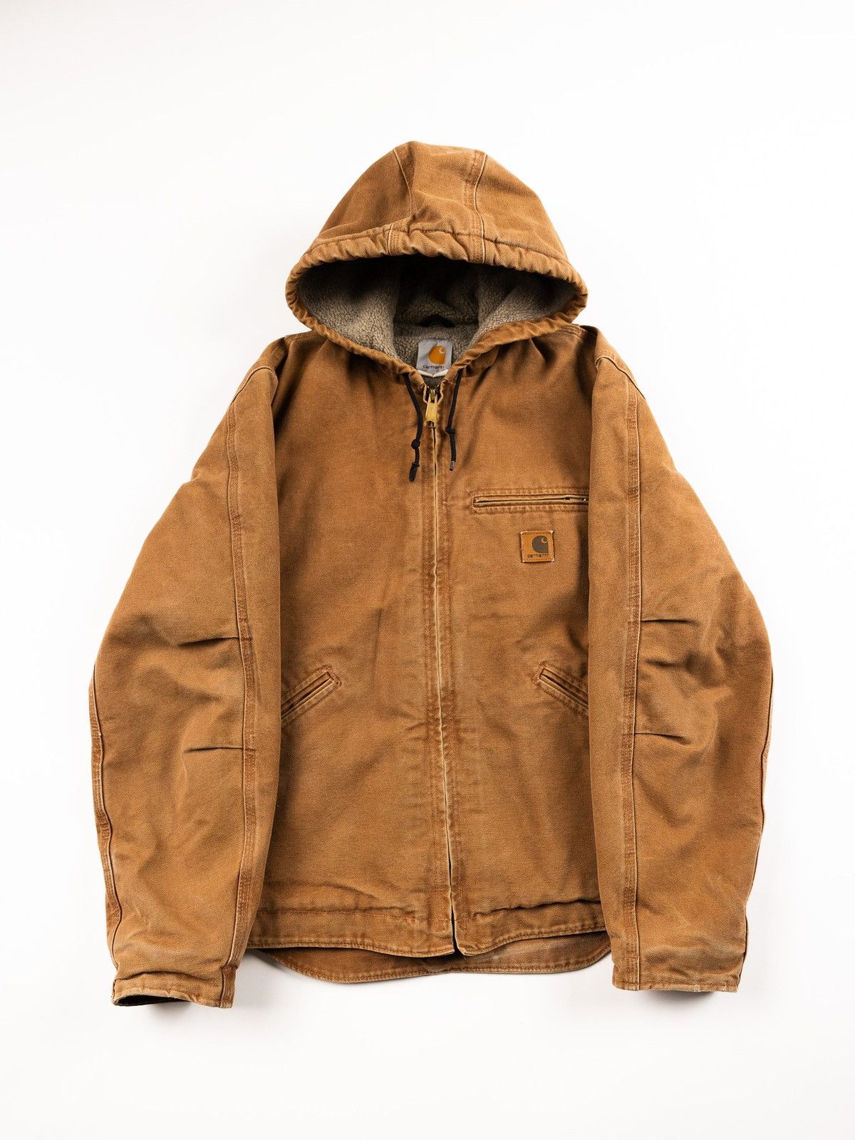 image of Carhartt Sherpa Lined Hooded Jacket in Tan, Men's (Size Small)