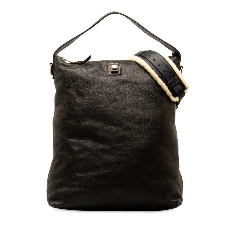 image of Celine Leather Shoulder Bag in Black, Women's