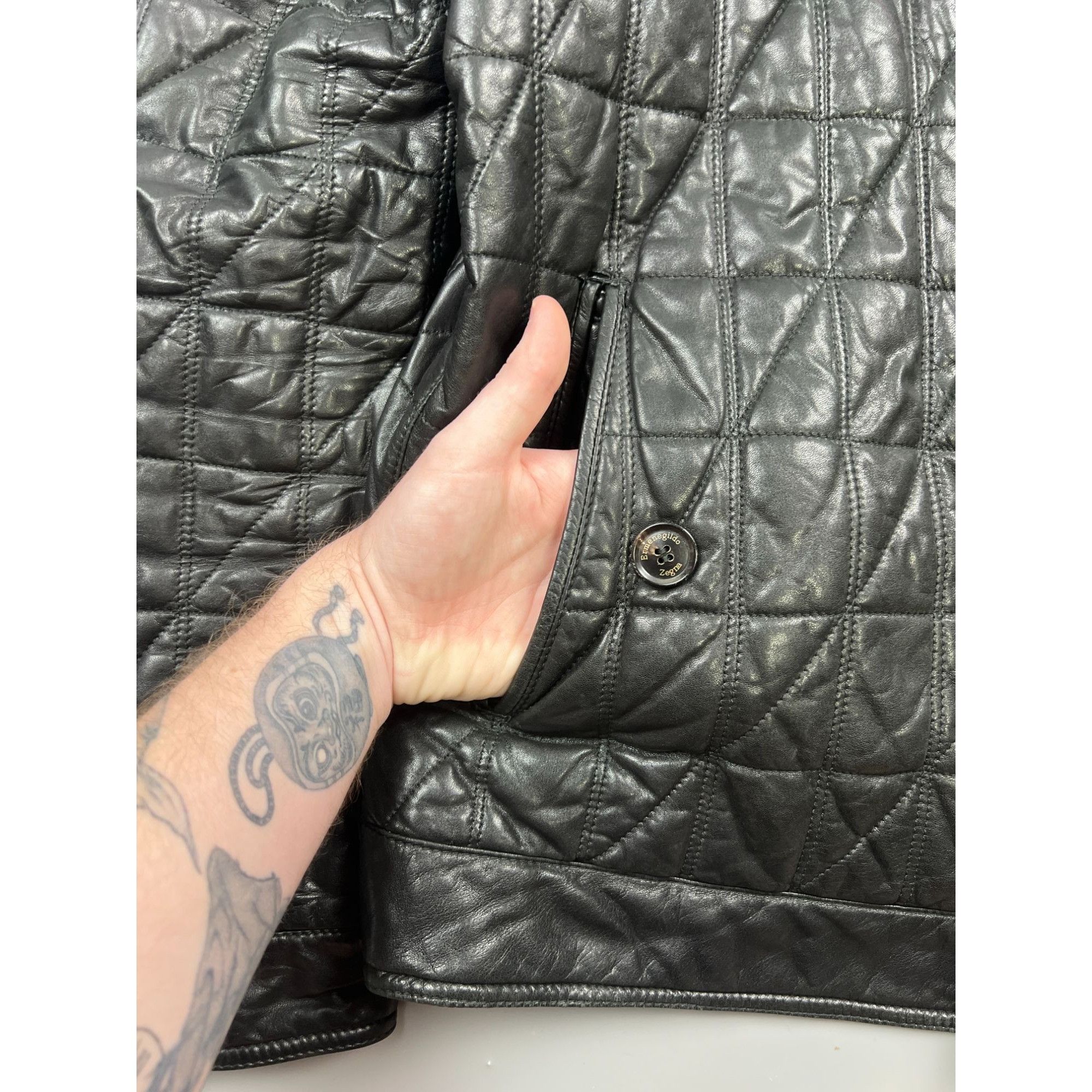 Ermenegildo Zegna Ermenegildo Zegna Black Leather Quilted Jacket (Y1020) Size US XL / EU 56 / 4 - 5 Thumbnail