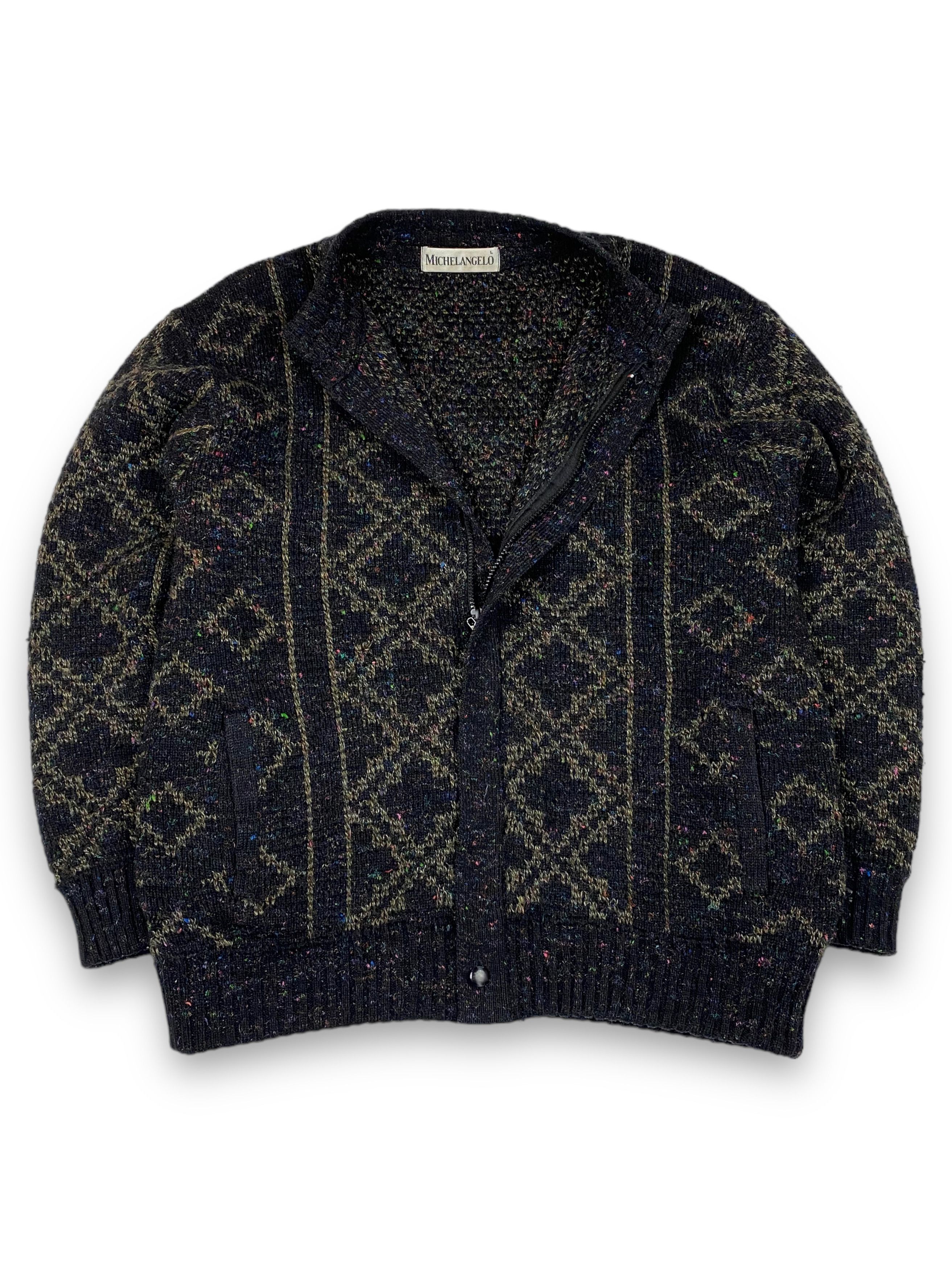 Vintage 90s Vintage MICHELANGELO Crazy Pattern Zip Sweater M711 Size US XL / EU 56 / 4 - 6 Thumbnail