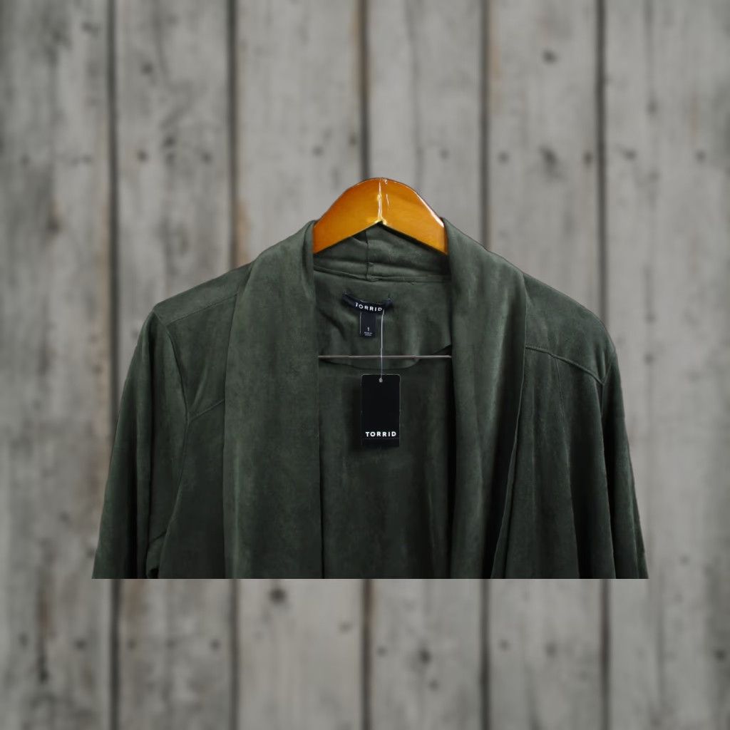 Torrid Jacket Womens 1X Green Olive Sueded Drape Front Open Cardigan NWT Vintage: No