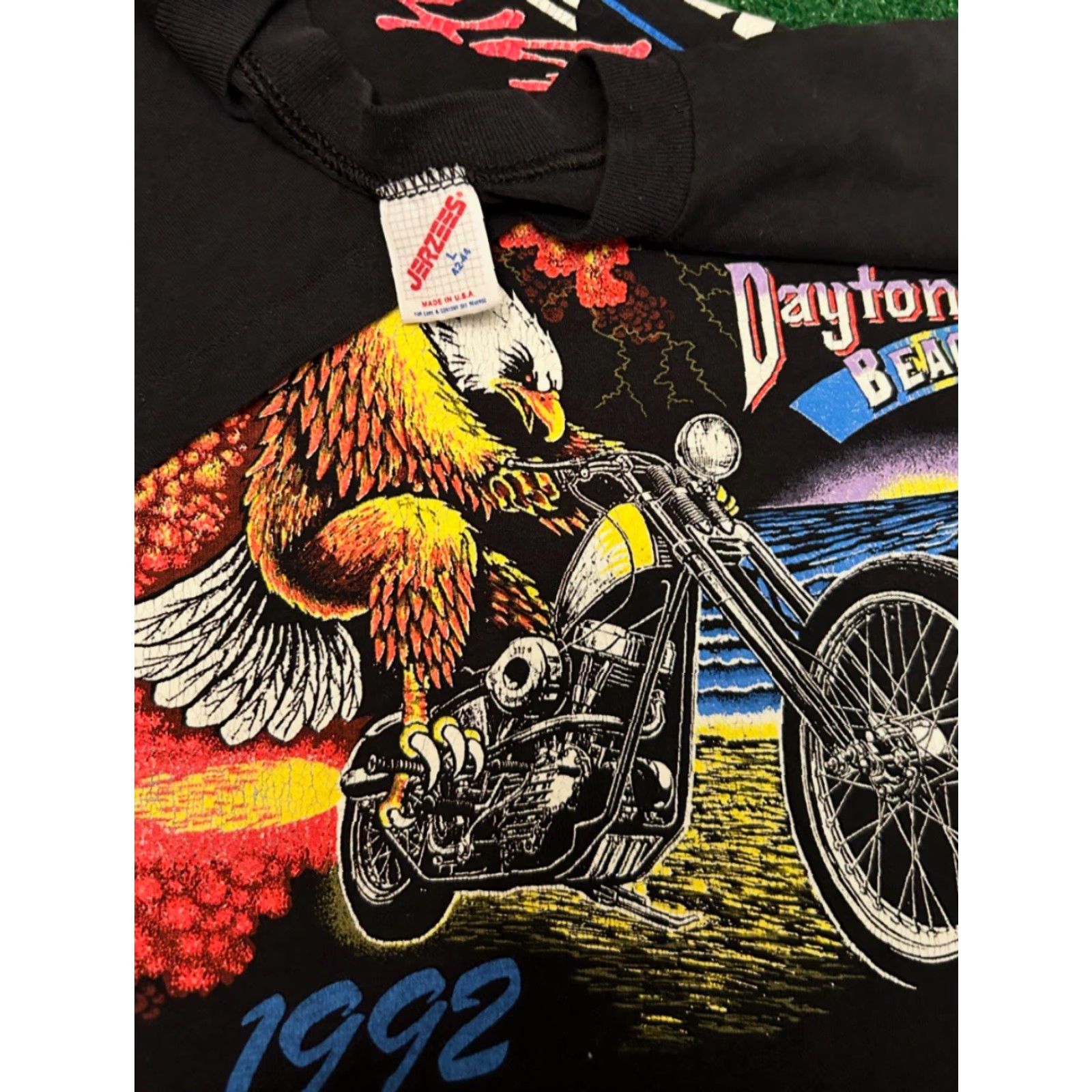 Vintage VINTAGE 90s Daytona Beach Bike Week Eagle Biker 1992 VTG Shirt Mens Large Black Short Sleeve T-Shirt 1990s USA Motorcycle Hip Hop Size US L / EU 52-54 / 3 - 3 Thumbnail