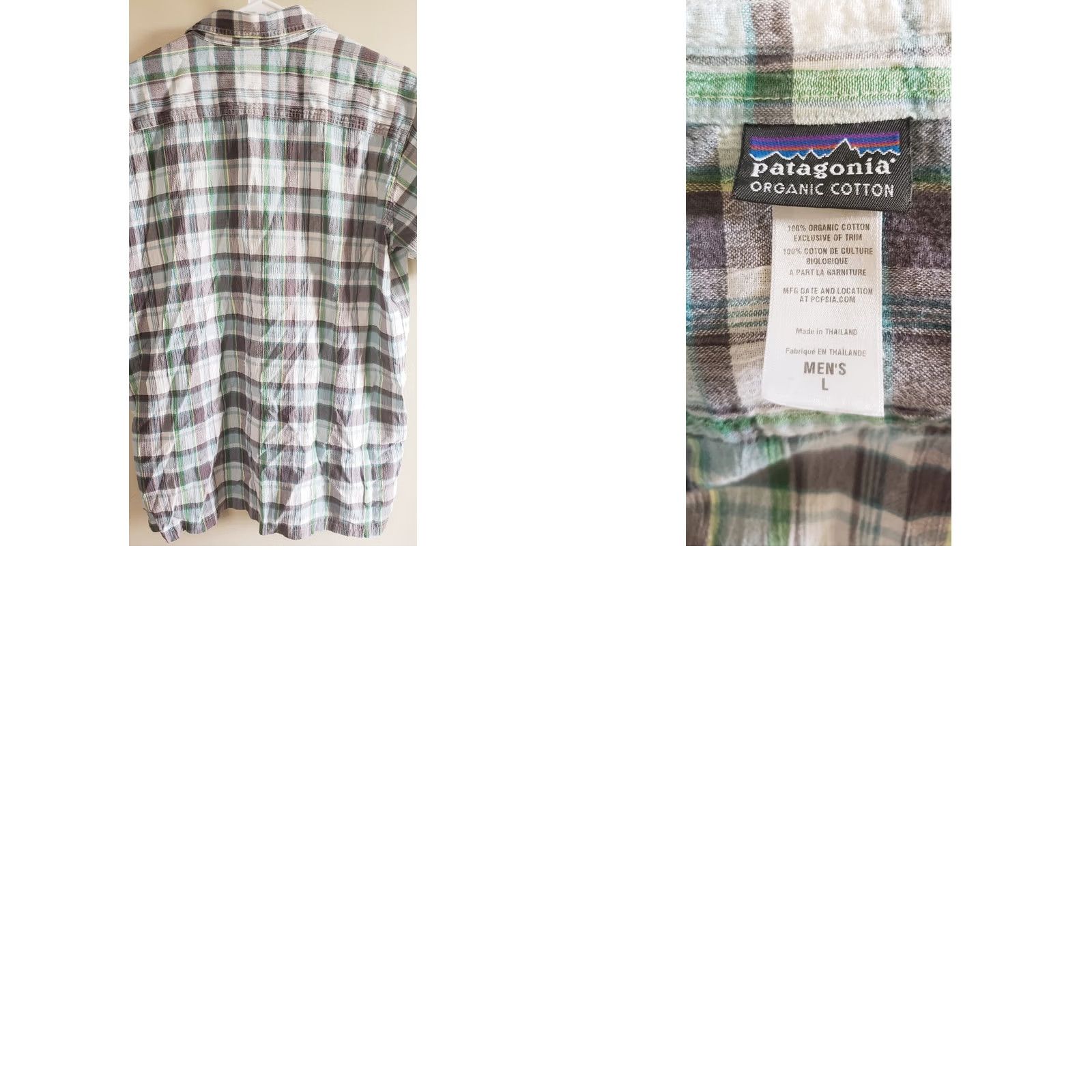 Patagonia Patagonia Button Up Shirt Mens L White Gray Green Plaid Short Sleeve Gauze Textured Cotton Regular Fit Pocket Badges Clothing Shirt Size US L / EU 52-54 / 3 - 8 Thumbnail