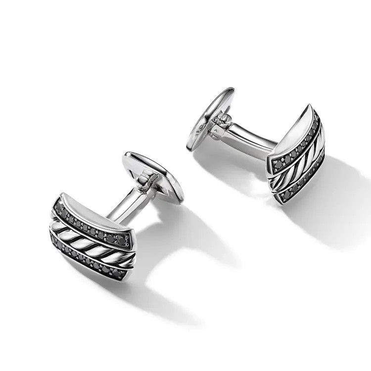 David Yurman o1w1db10426 C0F516 Size: 8/ Cable Cufflinks in Silver/Black Size ONE SIZE - 2 Thumbnail