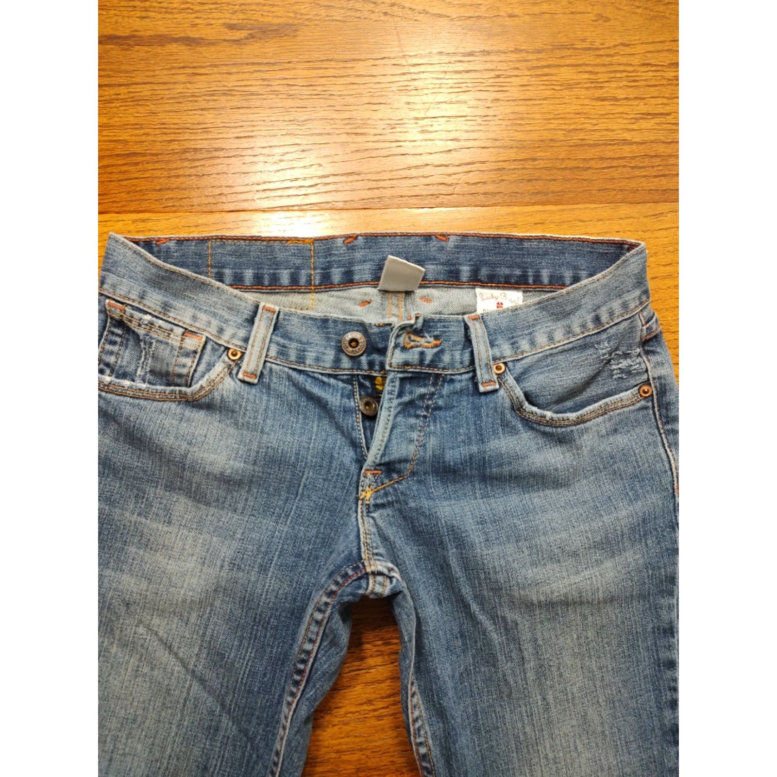 J Brand VINTAGE Lucky Brand by Gene Montesano Jeans Womens 0 X 30 In Light Blue Candy Cuffed Cropped Button Fly 5-Pocket Denim Bohemian Flower USA Size ONE SIZE - 4 Thumbnail