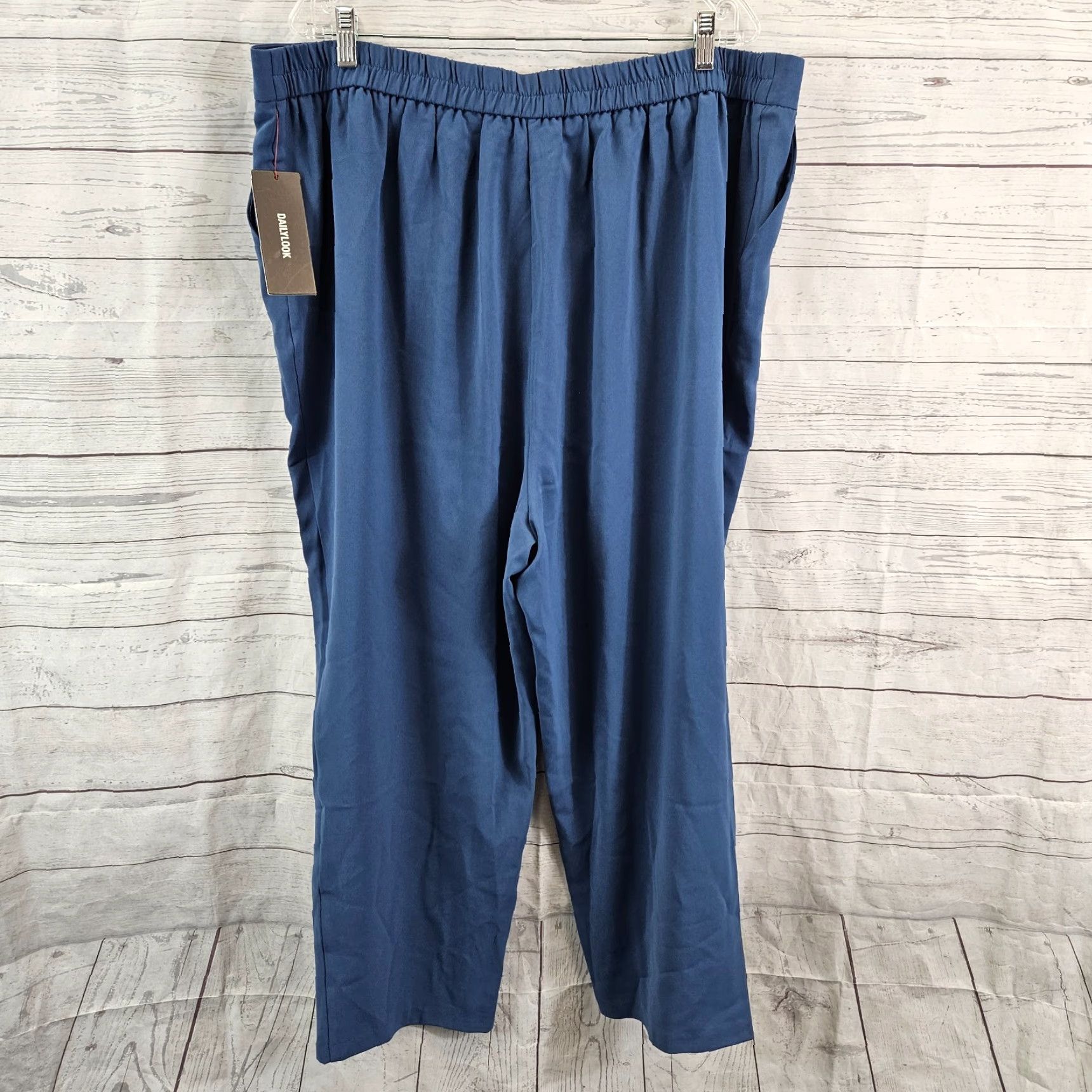 Vintage VINTAGE Skies Are Blue Pants 2X Solid Blue Pull On High Rise Womens Plus Fashion Ankle Size 40" / US 18 - 3 Thumbnail