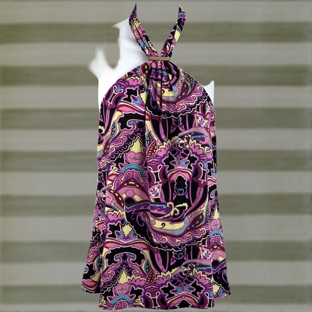 Vintage Vintage Halter top L purple Geometric psychedelic Tie Neck 90s Retro Charm Size L / US 10 / IT 46 - 1 Thumbnail