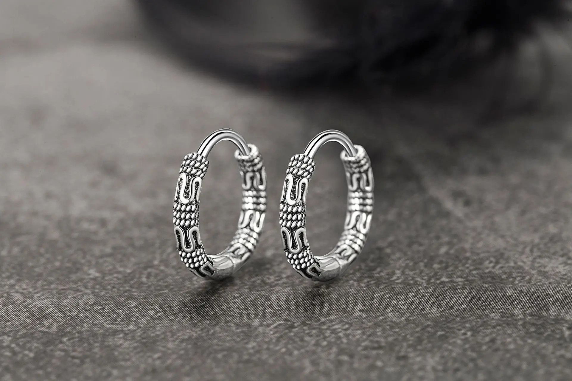 Jewelry Vintage 925 Sterling Silver Hoop Earrings Pattern Size ONE SIZE - 5 Thumbnail