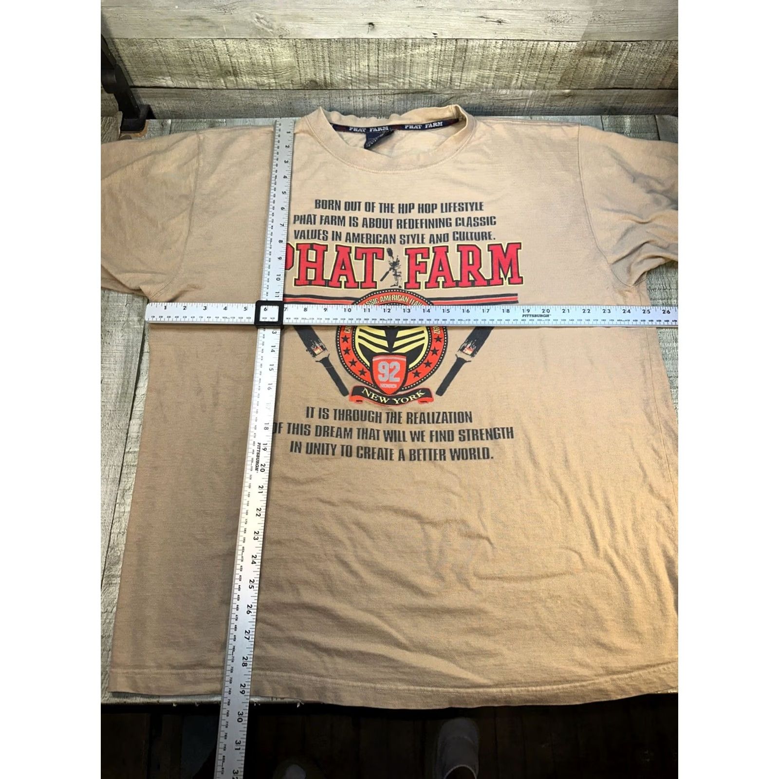 Vintage VINTAGE Phat Farm 92 Graphic Tee Shirt Tan XXL Hip Hop Streetwear T-Shirt NYC Rare Mens Size US XXL / EU 58 / 5 - 2 Thumbnail