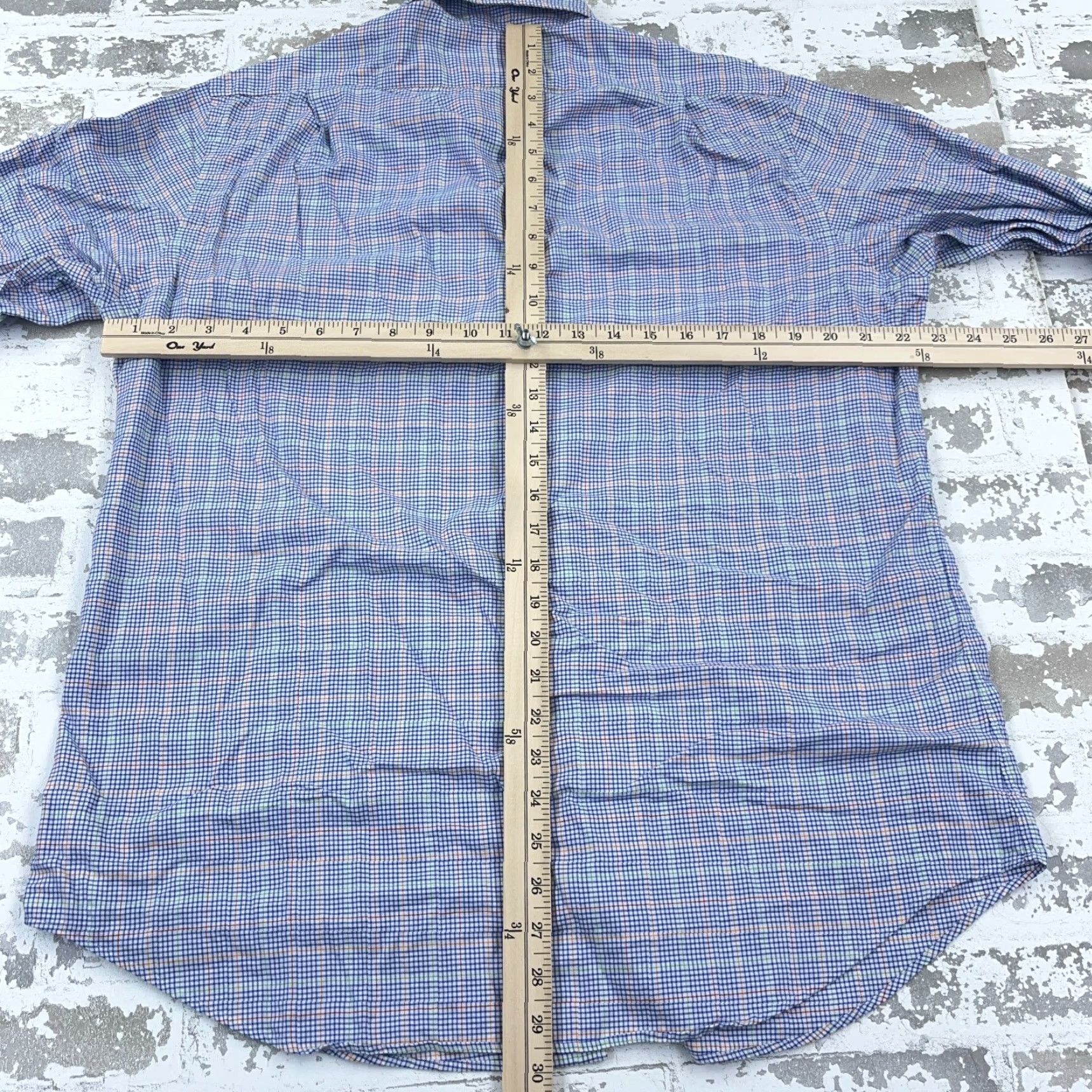 Polo Ralph Lauren Polo Ralph Lauren Shirt Men Large Blue Button Up Dress Glen Plaid Cotton Size 42R - 7 Thumbnail