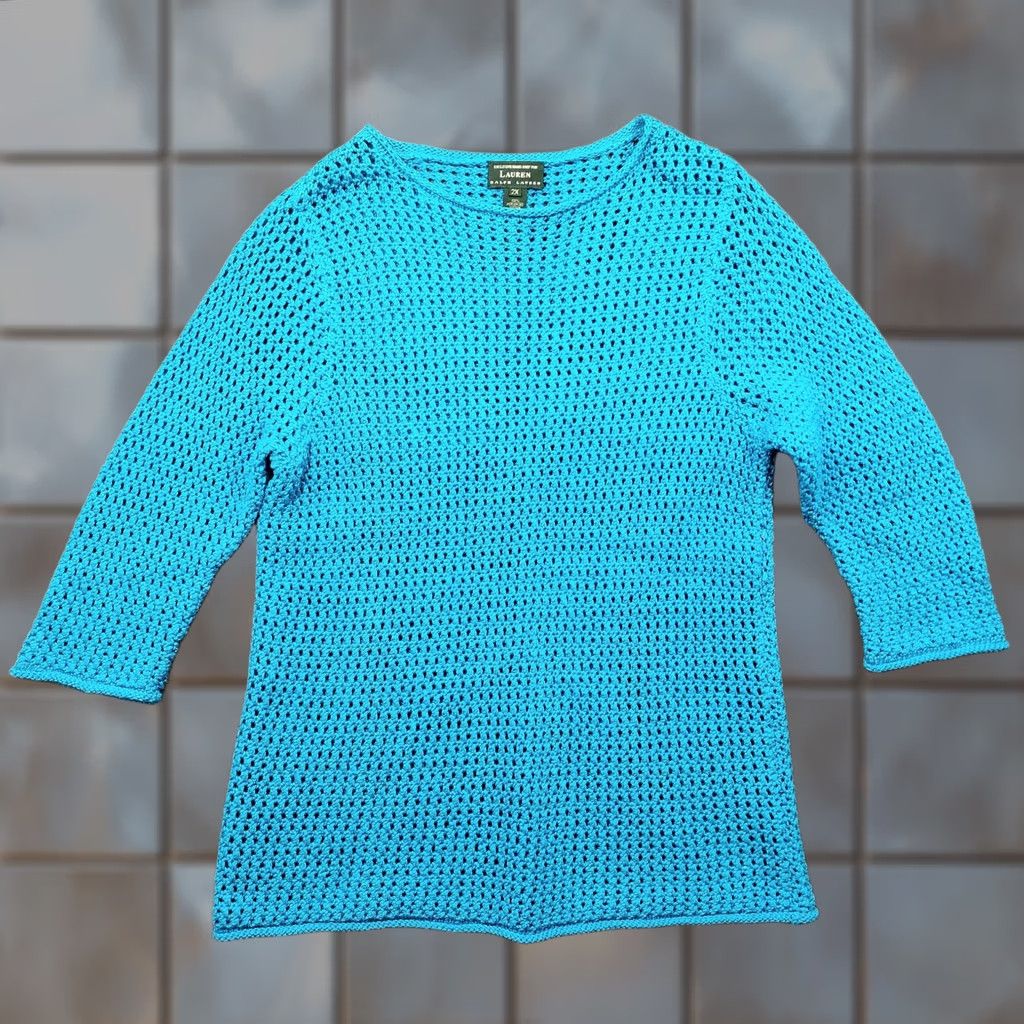 Ralph Lauren VINTAGE Ralph Lauren LRL Top 2X Handknit Blue 3/4 Sleeve Boho Cover Up Womens Size XXL / US 16-18 / IT 52-54 - 1 Thumbnail