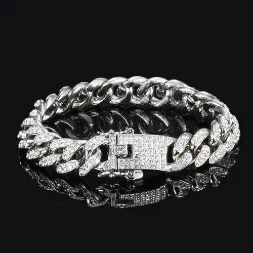 Jewelry Titanium Steel Cz Link Chain Bracelet For Men Women in Silver