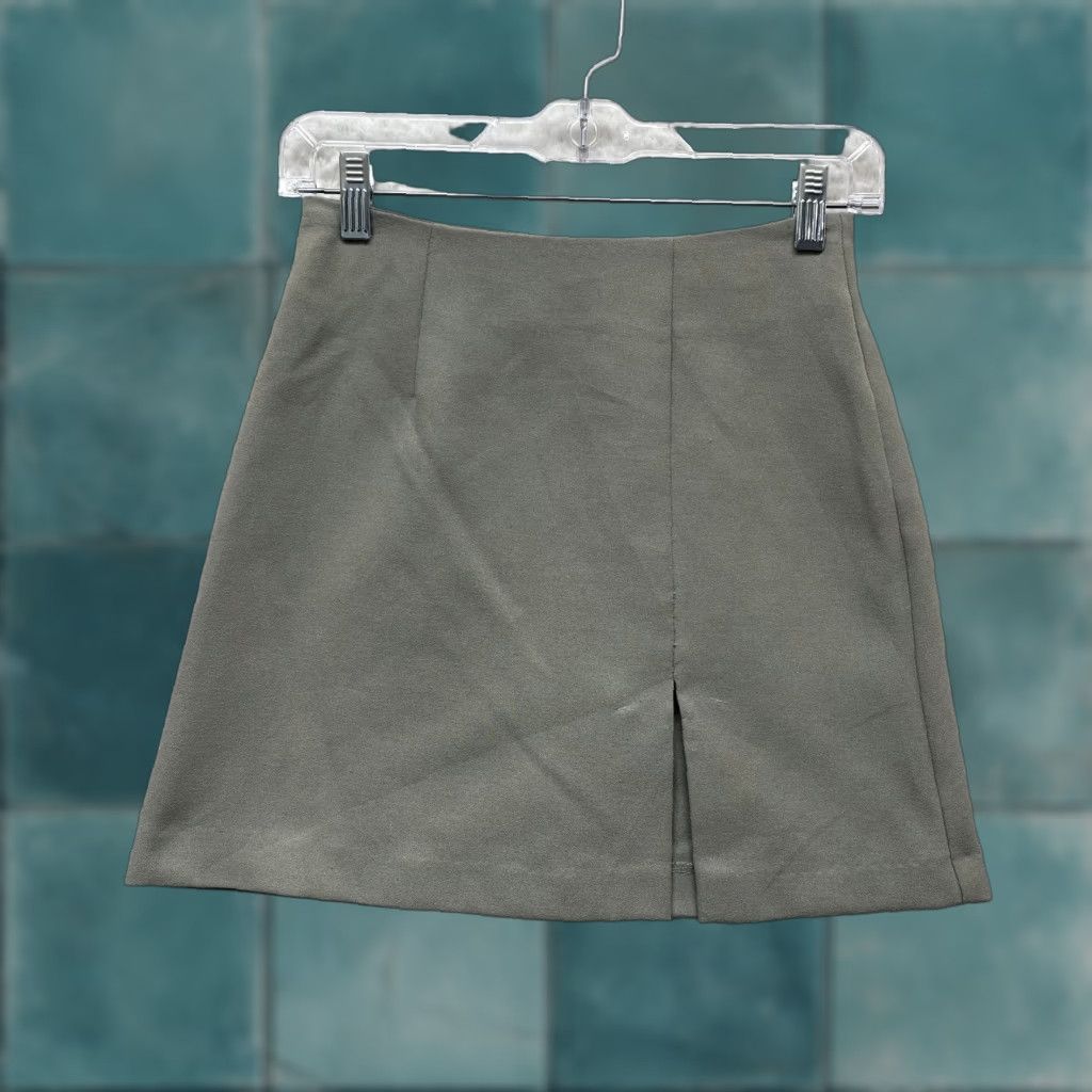 Vintage VINTAGE 90s Y2K Mini Skirt Grey 2 25 Thigh Slit Office Preppy Academia CorpCore Secretary/Geek Womens Size 26" / US 2 / IT 38 - 1 Thumbnail