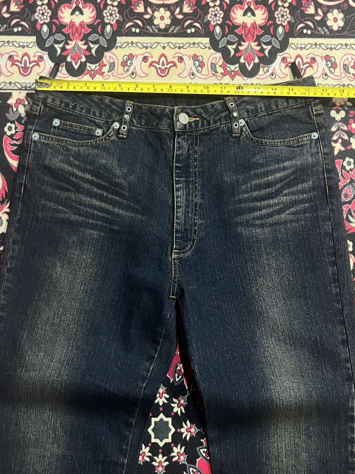 GOSTAR DE FUGA × If Six Was Nine × Le Grande Bleu (L.G.B.) ⚡️Sick⚡️Vintage Japanese Brand Broadwin Rhinestone Flare Jeans Size US 33 - 13 Thumbnail
