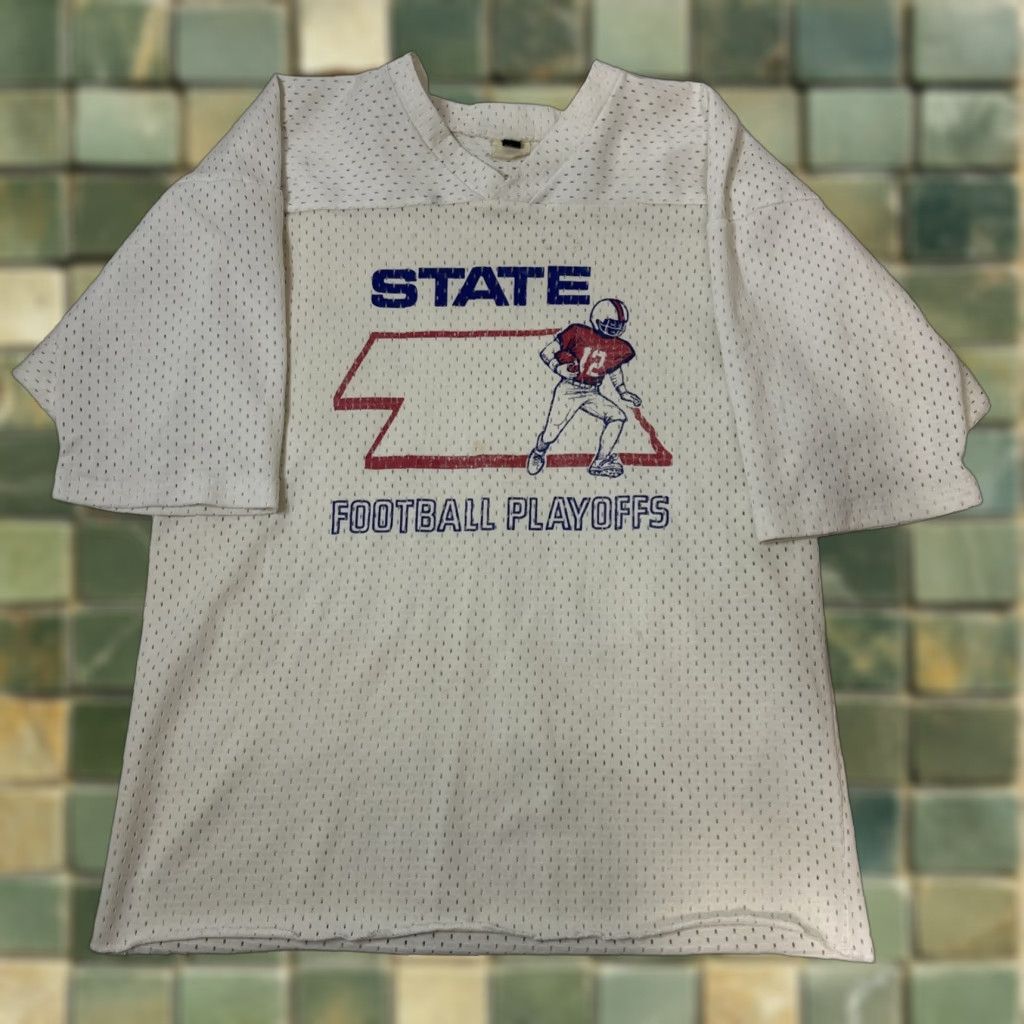 Vintage VINTAGE Promotional Jersey Nebraska State Playoffs Large White 80’s Graphic Jersey Mens L White 80s Football Shirt Size US L / EU 52-54 / 3 - 1 Thumbnail