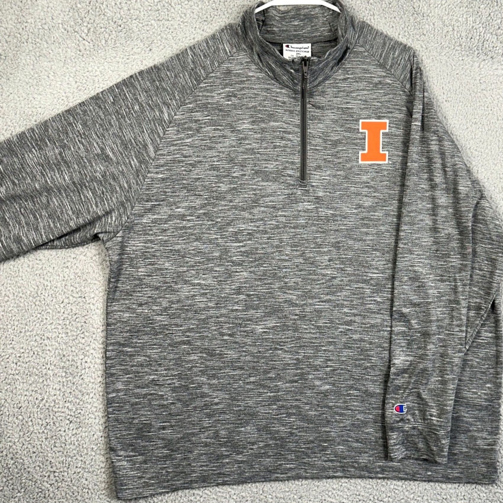 Champion VINTAGE? Illinois Fighting Illini Sweatshirt Quarter Zip Mens 2XL Gray Stretch Champion Size US XXL / EU 58 / 5 - 2 Thumbnail