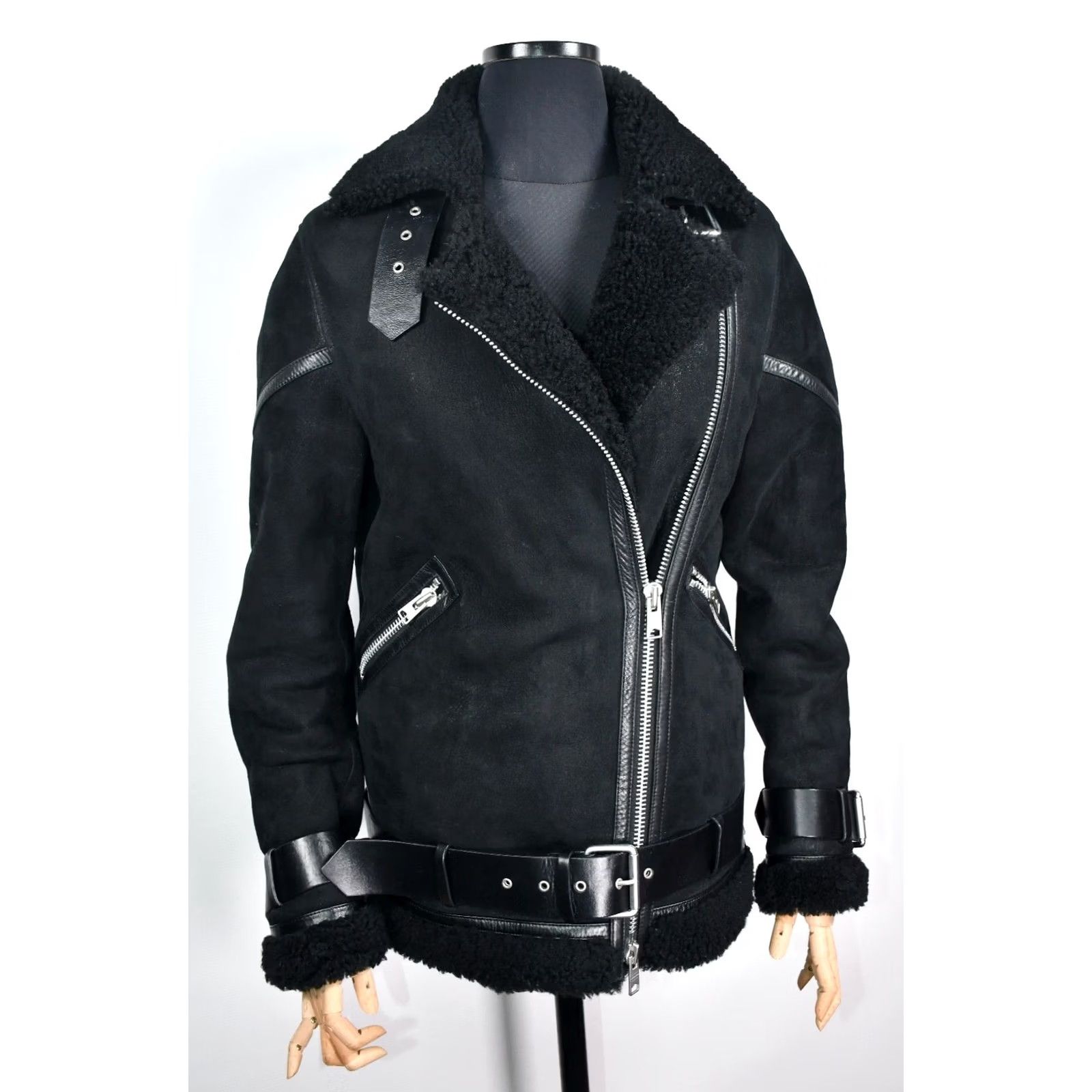 Allsaints AllSaints Hawley Oversized Shearling Jacket Womens S Black Biker Coat 100% Genuine Sheepskin Chest 50 cm Back Length 66 cm Size S / US 4 / IT 40 - 2 Thumbnail