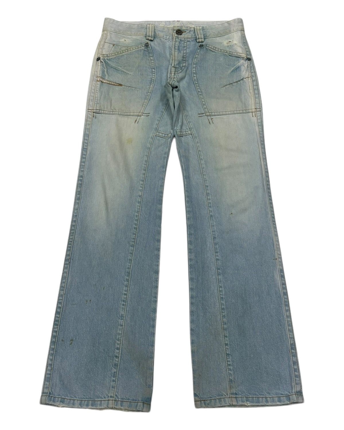 If Six Was Nine × Le Grande Bleu (L.G.B.) × Tornado Mart RARE🔥VINTAGE BACK NUMBER FLARED JEANS FADED DENIM Size US 32 / EU 48 - 1 Thumbnail