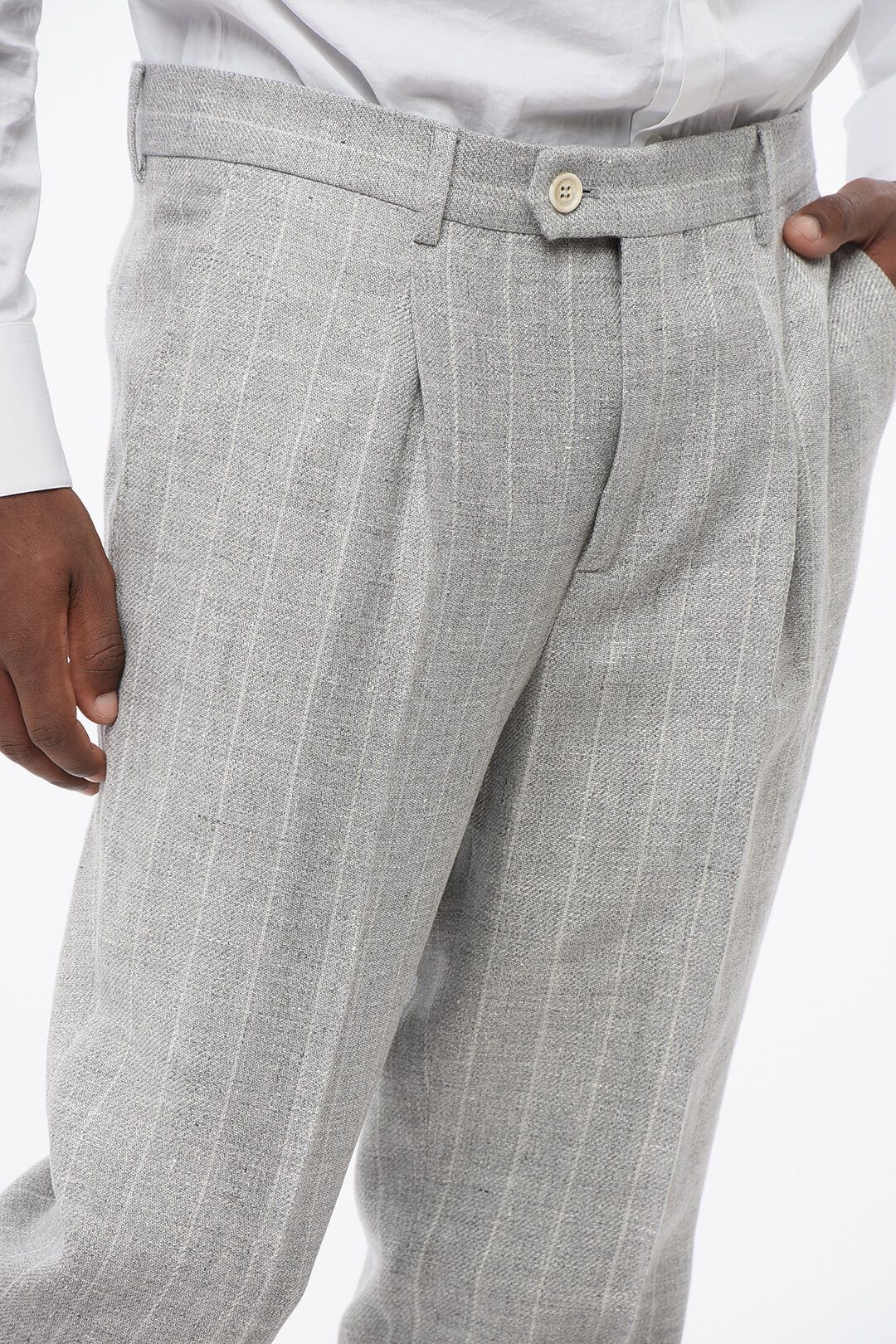 Brunello Cucinelli og1mm0725 Multipocketed Pinstriped Linen Blend Suit in Grey Size US M / EU 48-50 / 2 - 8 Thumbnail