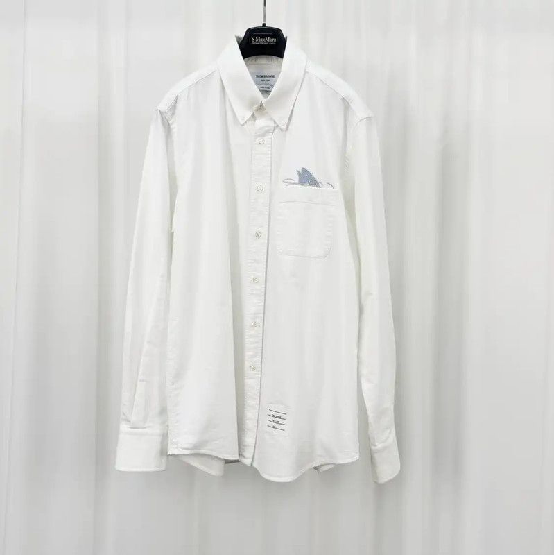 Thom Browne Thom Browne White Striped Embroidered Long Sleeve Shirt 0089 Size US L / EU 52-54 / 3 - 1 Thumbnail